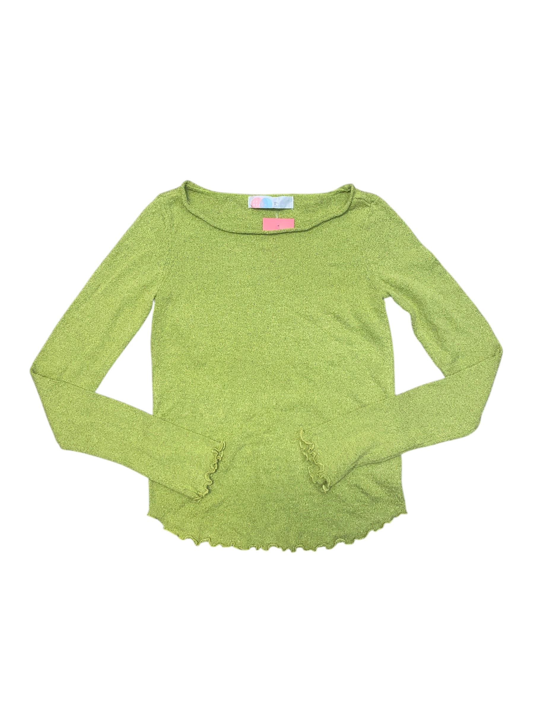 Chartreuse free people knit lettuce trim ls top, xs