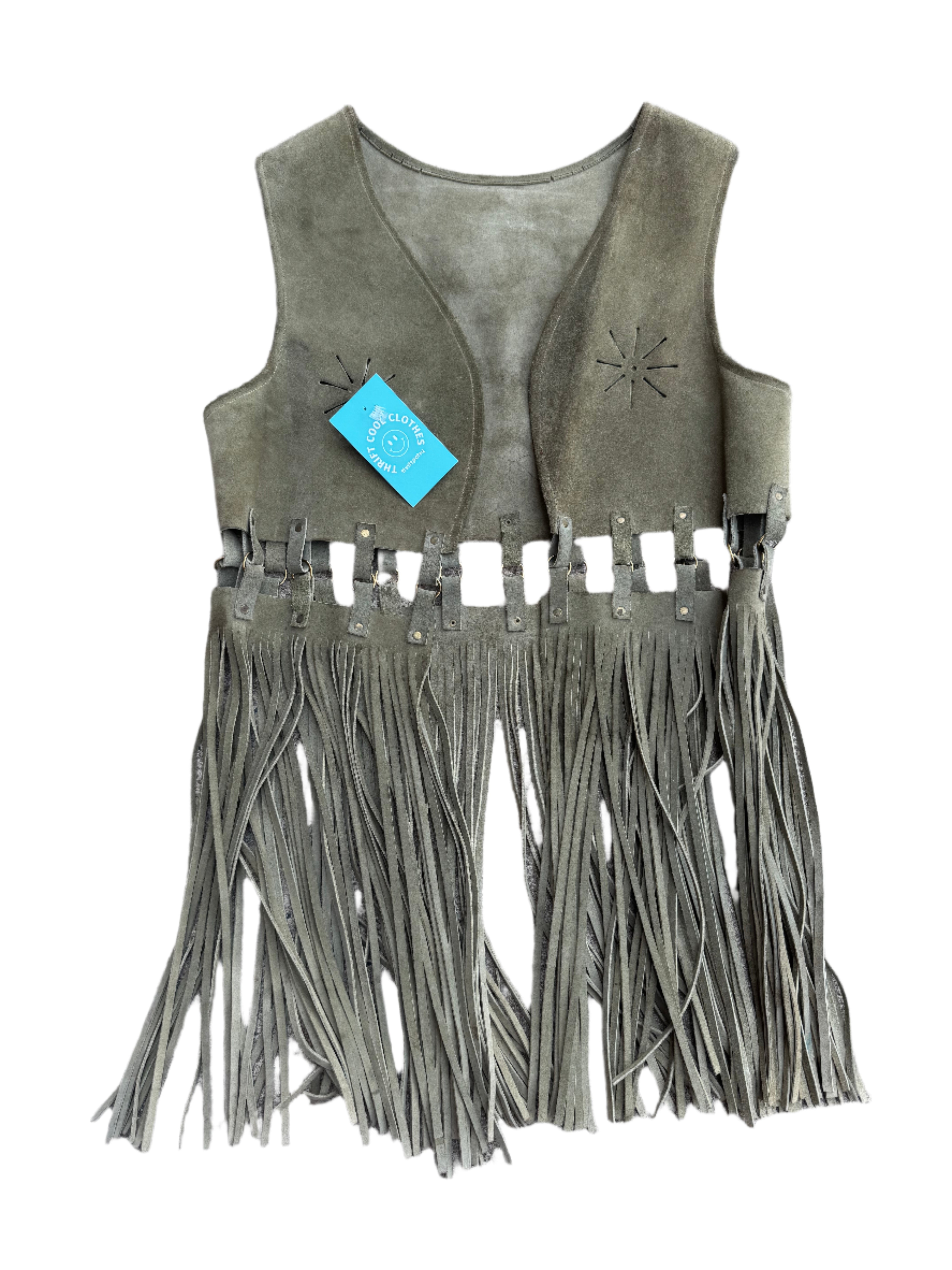 green  leather vest w fringe