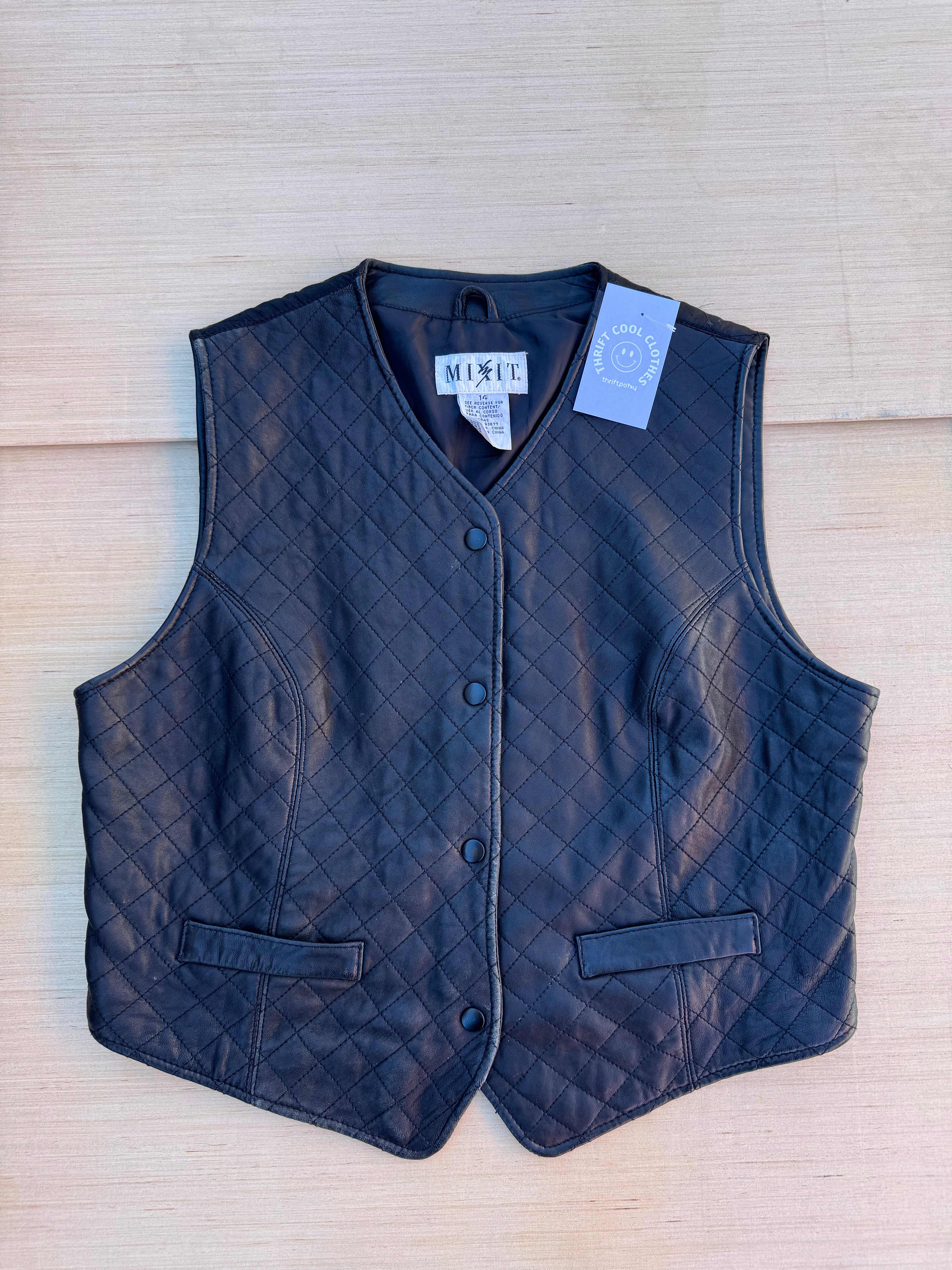 black mixit wuilted leather vest, 14