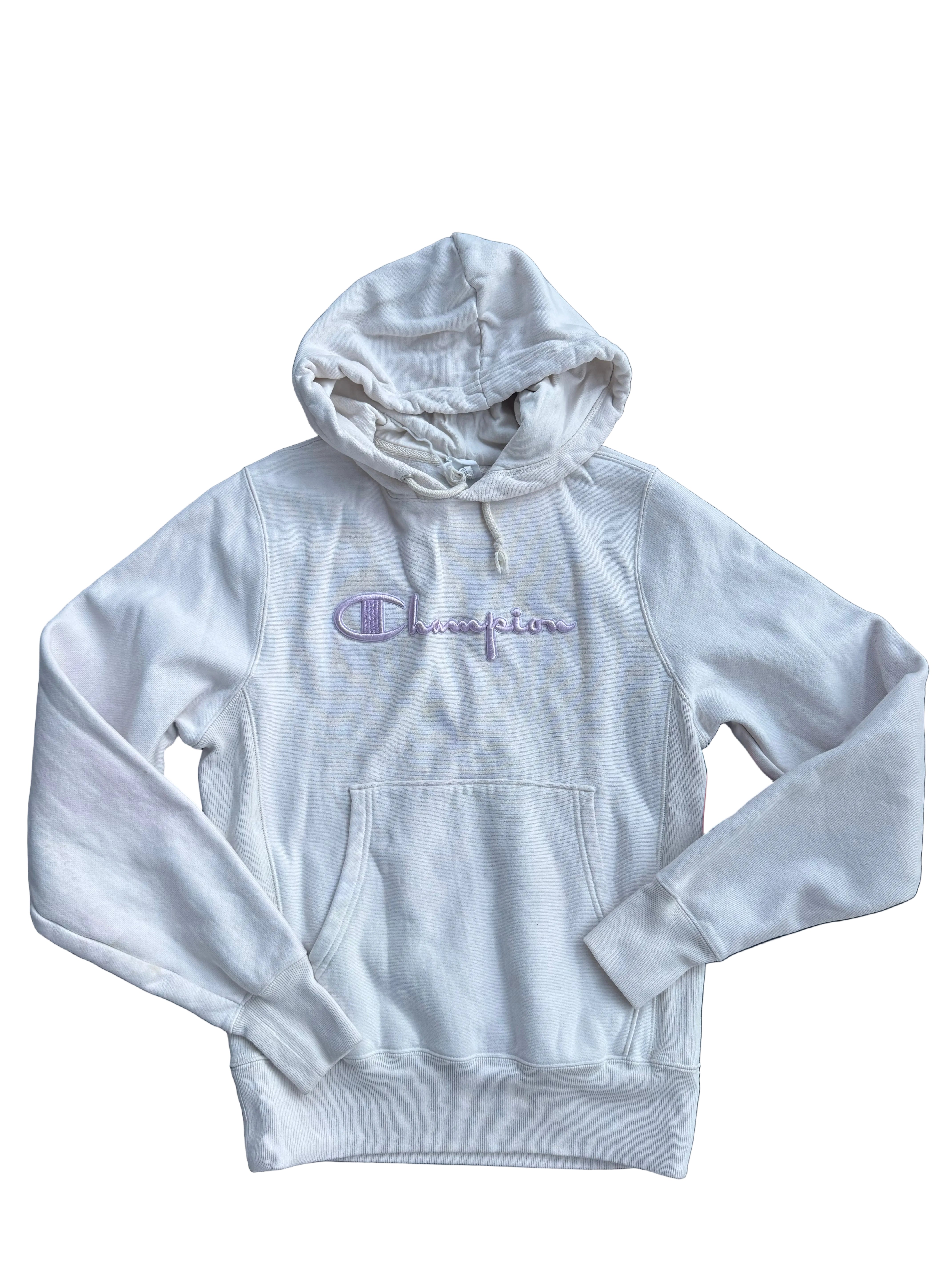 cream champion branded hoodie, s