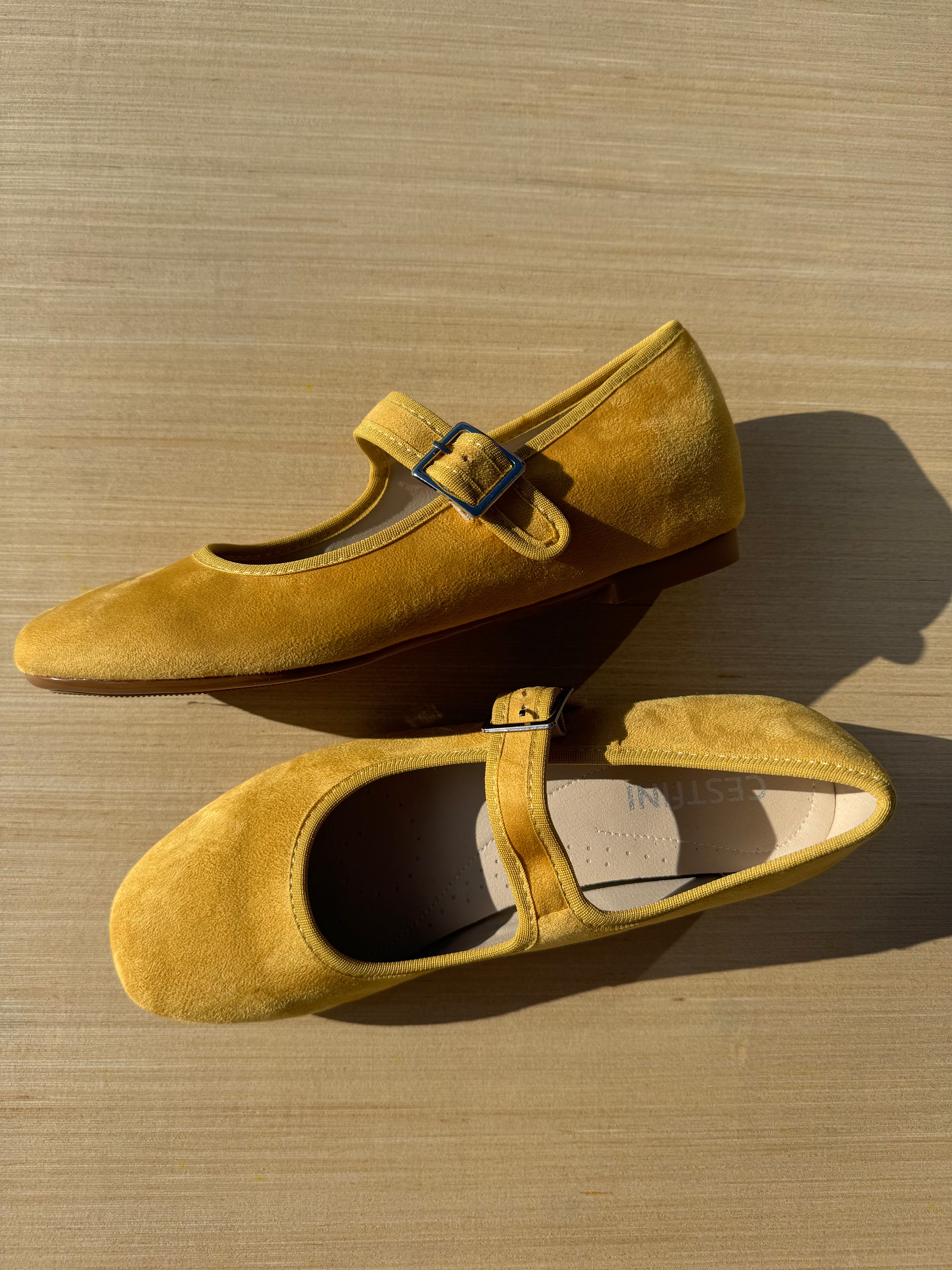 yellow cestfini mary jane flats, 7.5