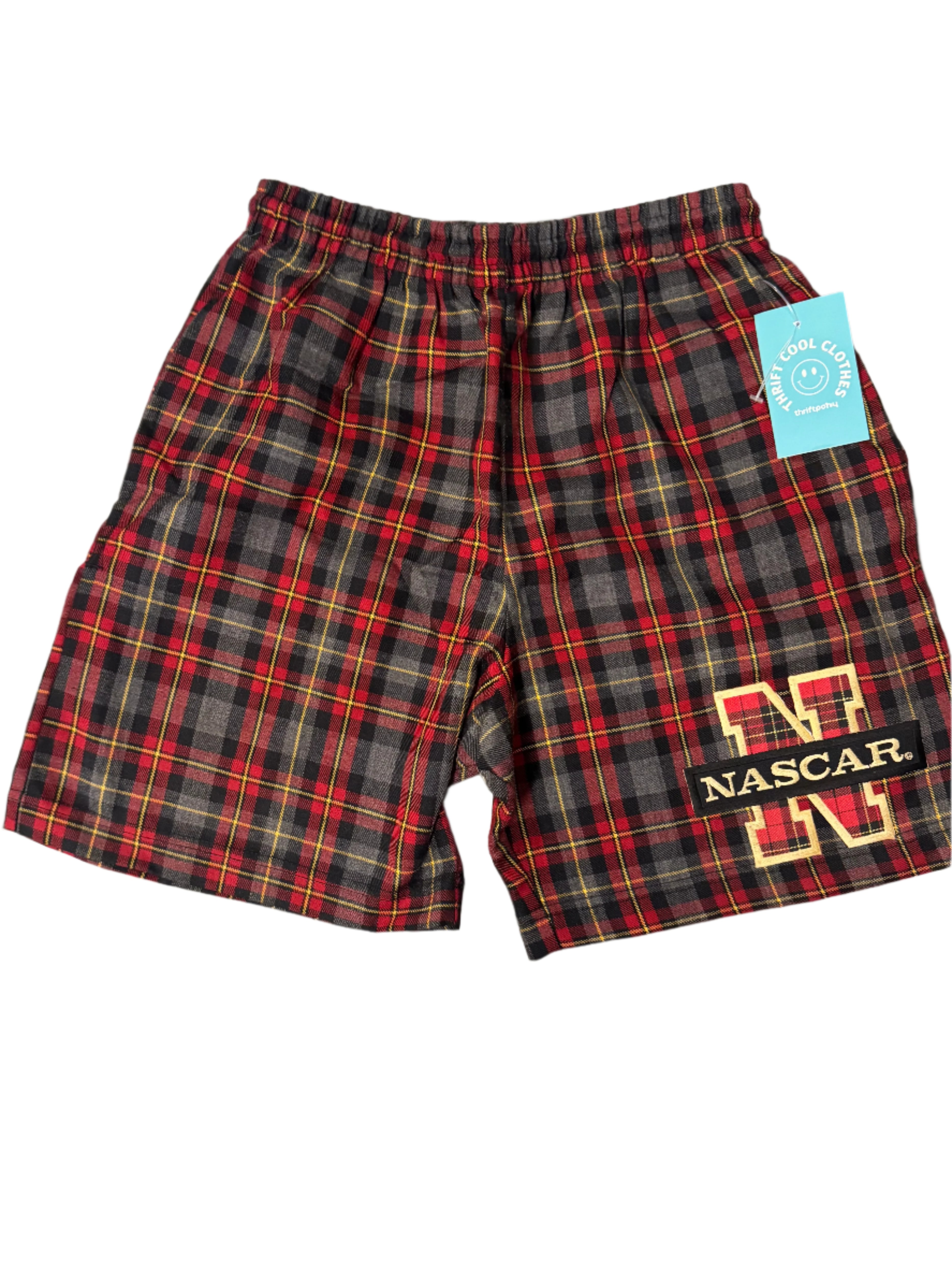 red gray ash city plaid nascar shorts, s