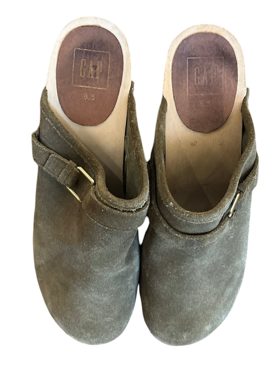 army green gap suede clog heels, 8.5