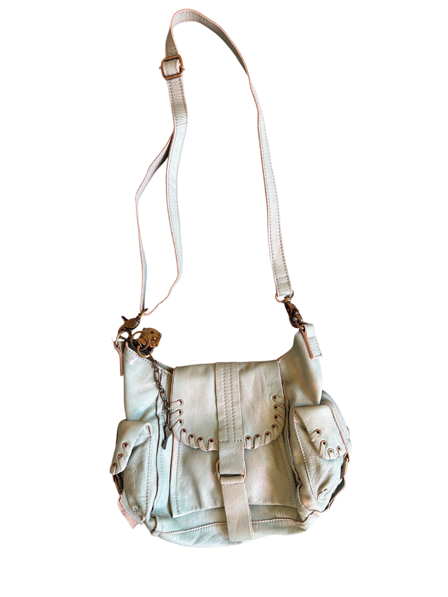 blue free people leather purse