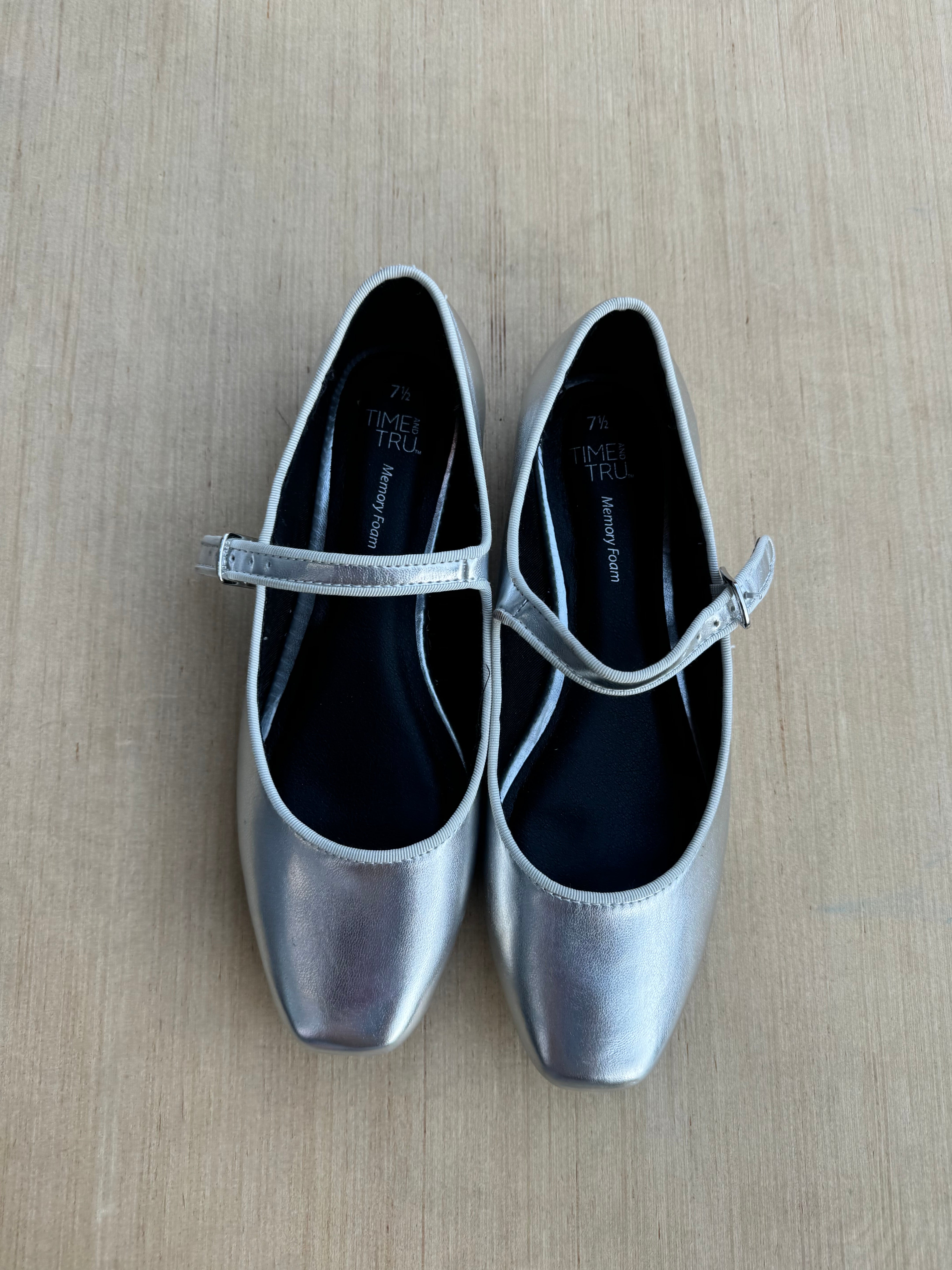 silver time & tru metallic ballet flats, 7.5