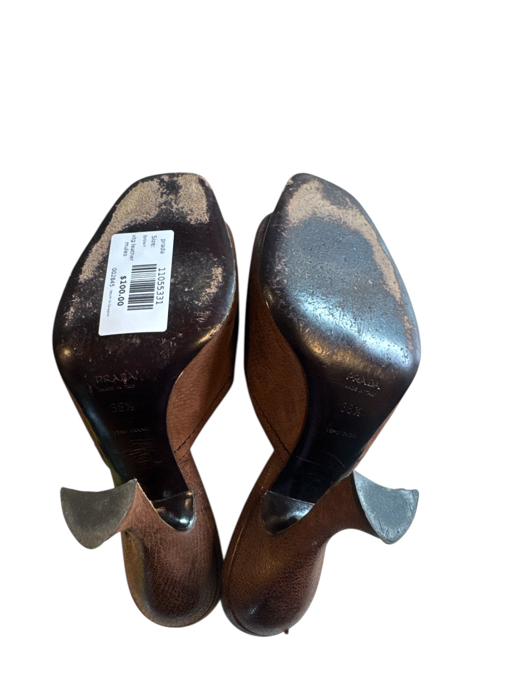 brown prada vtg leather mules, 38.5 (fits like 8, runs narrow)