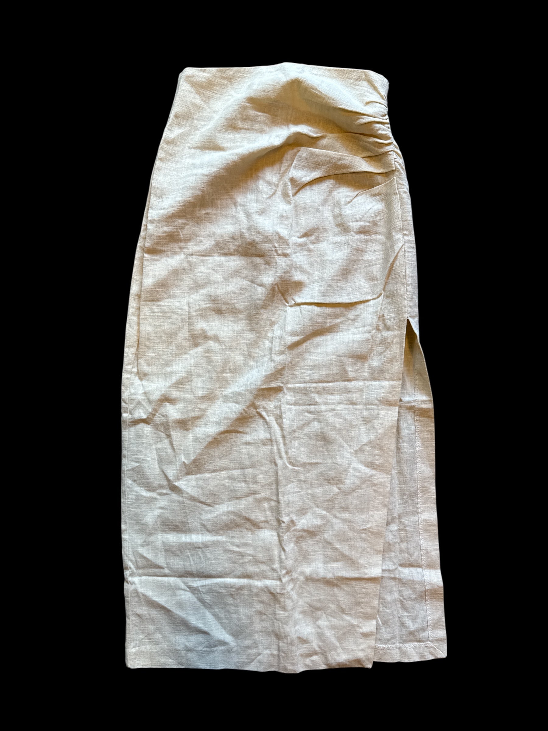beige another avenue linen maxi skirt long slit, s