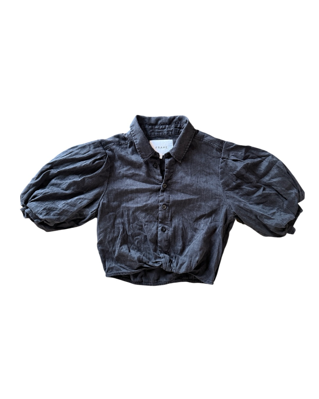 black frame puff sleeve crop top, s/p