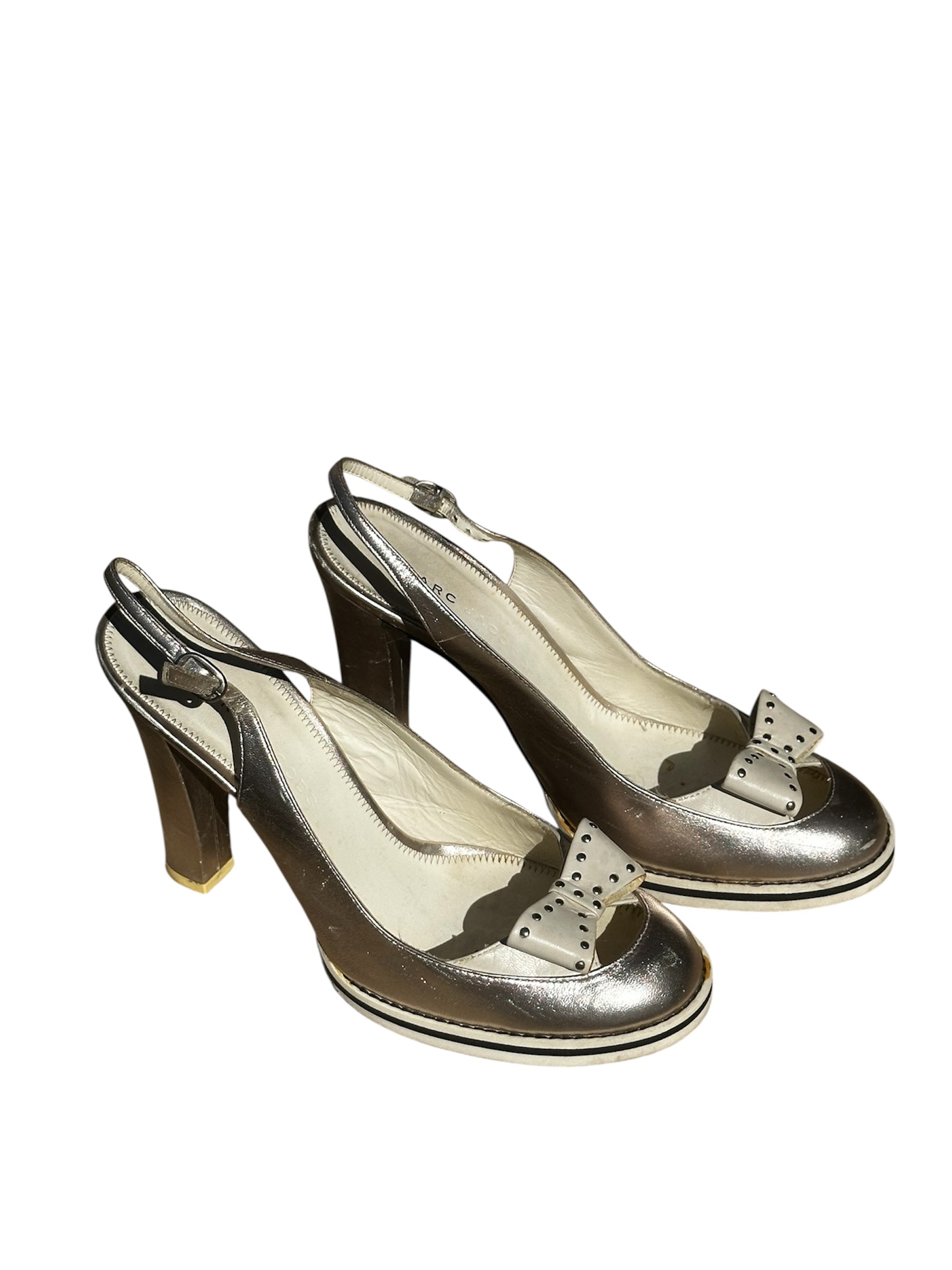 silver Marc jacobs metallic mary jane slingbacks, 8w