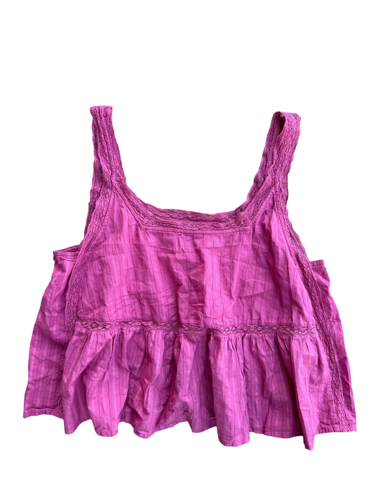 Pink Scoop Eyelet lace trim tank, L