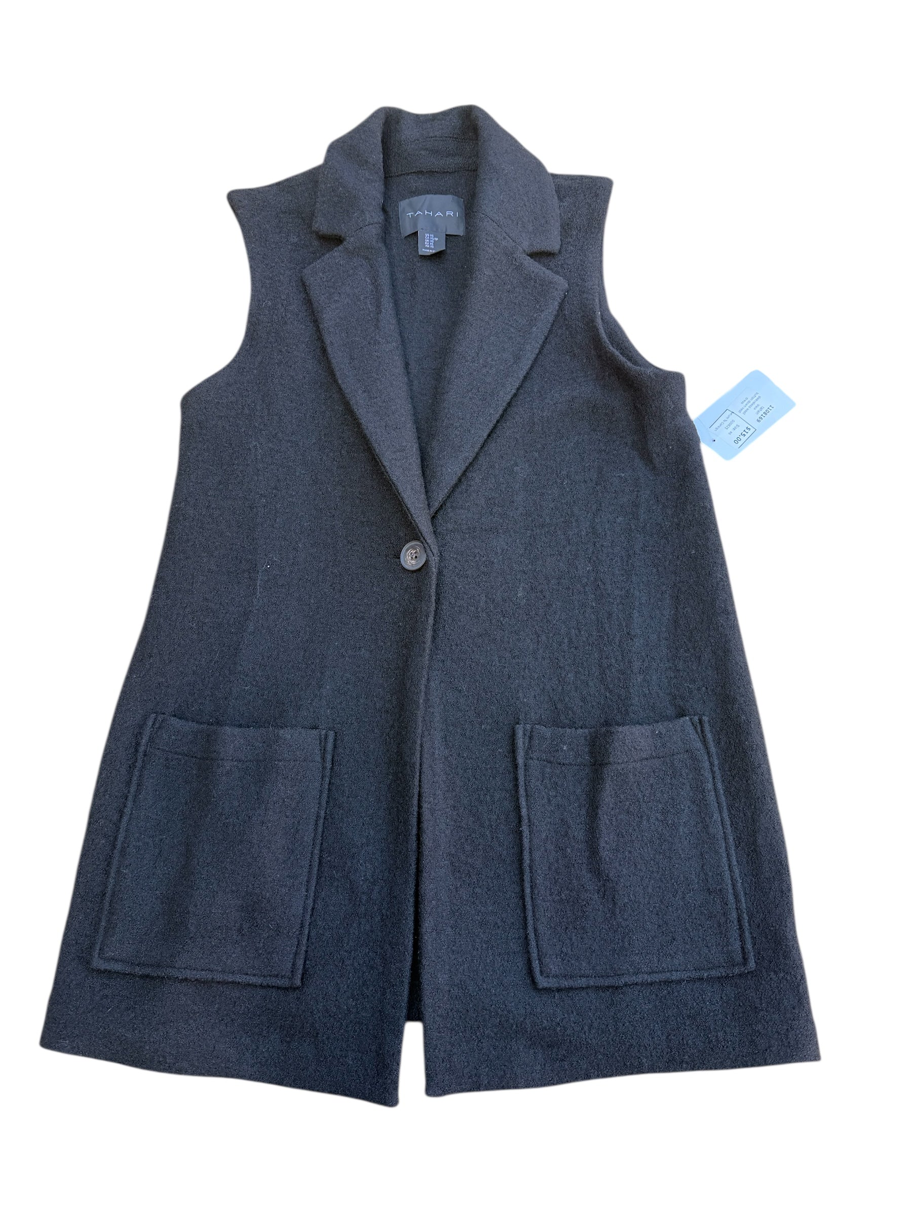 black tahari sleeveless wool button down vest dress, xs