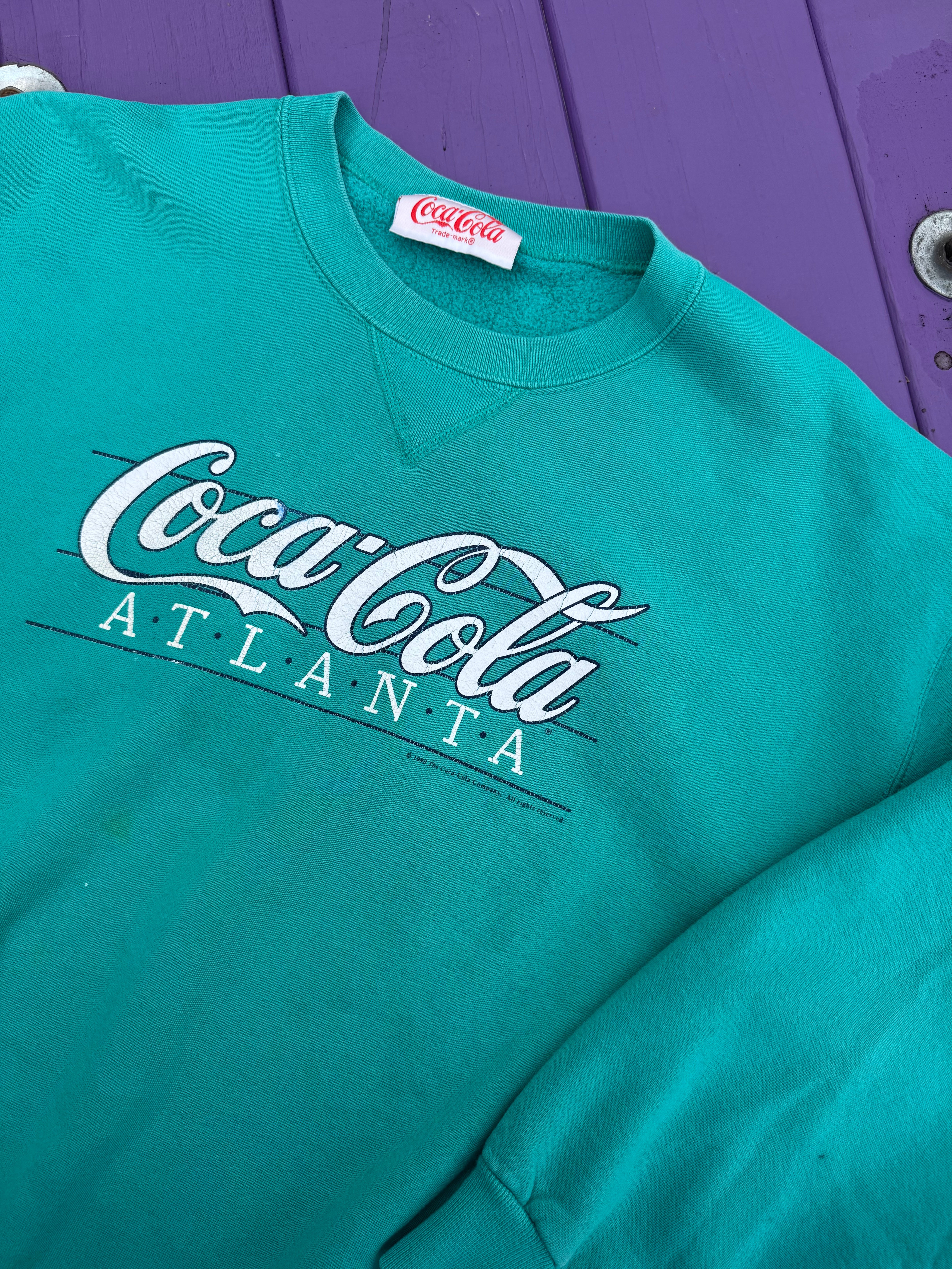 teal coca cola vtg 1990 coca cola crewneck, m