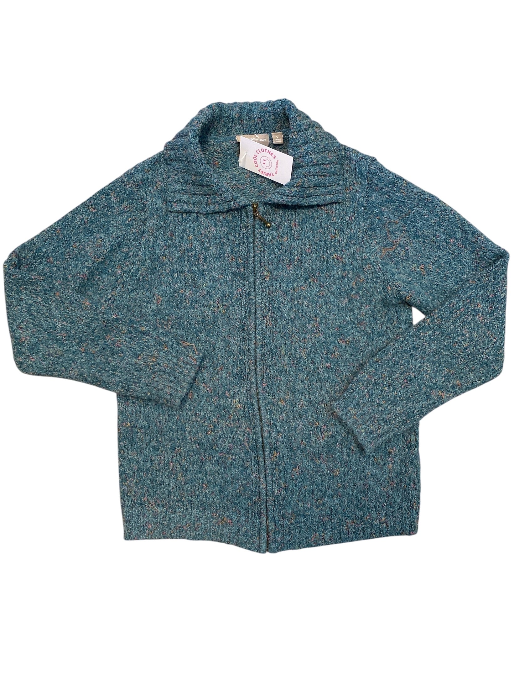teal croft & barrow funfetti zip up sweater, L