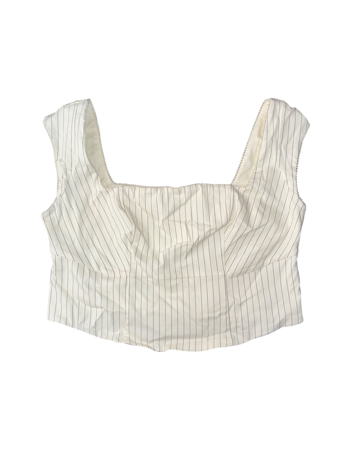 white grey wild fable lace trim striped crop tank, XXL