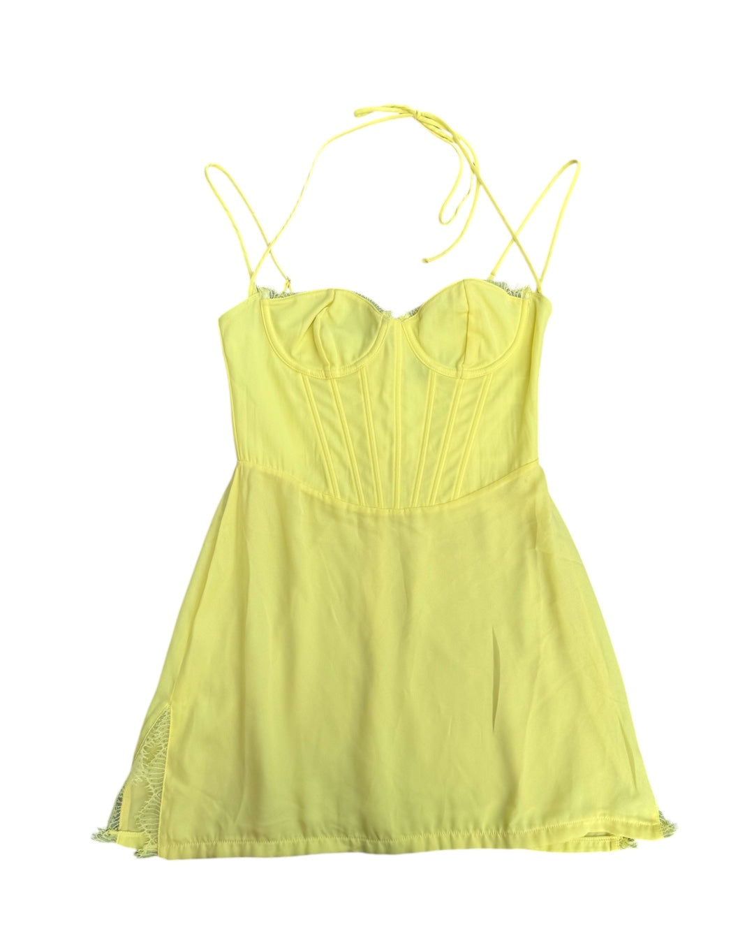 yellow white fox corset dress, s