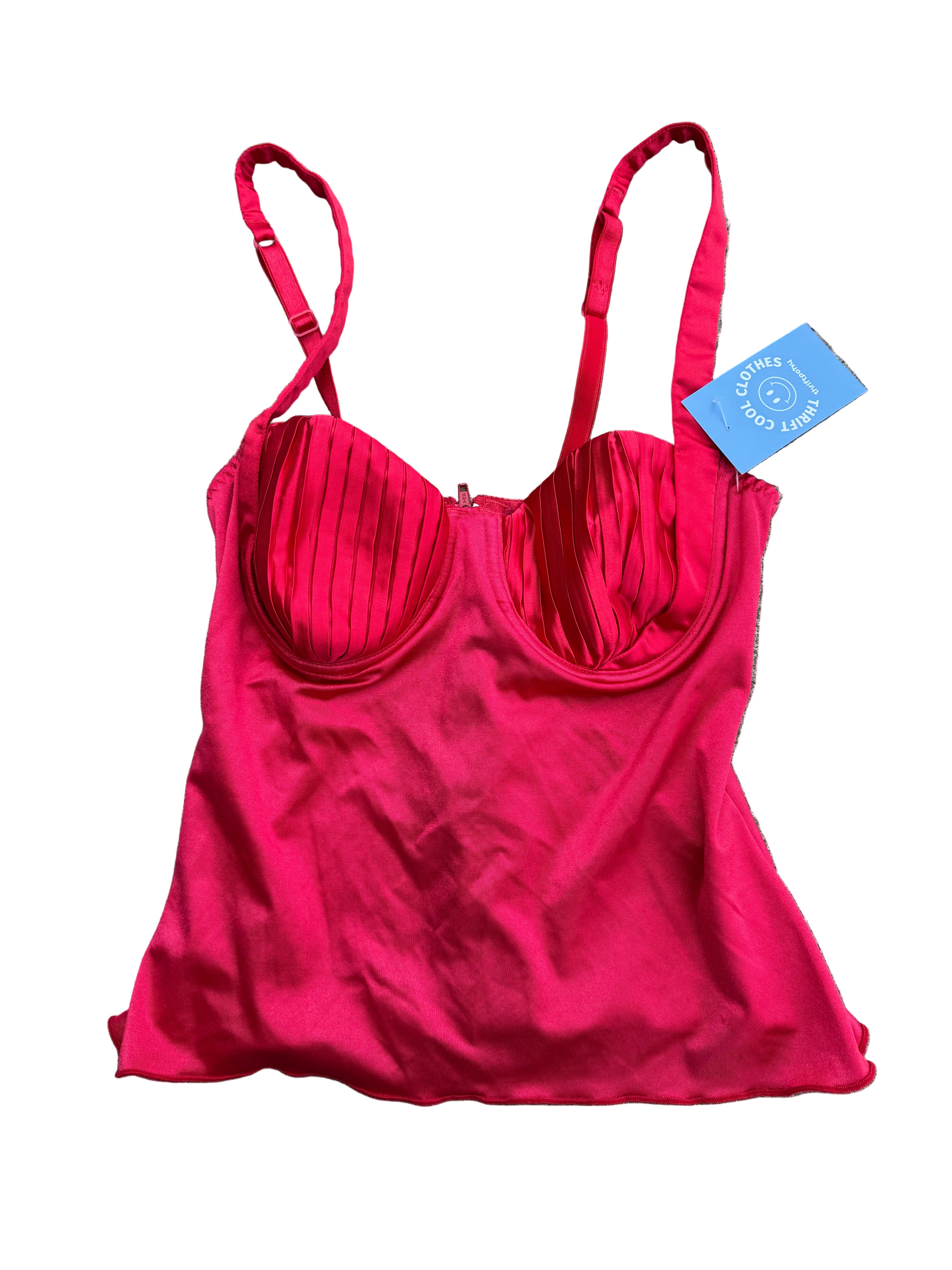 red  pleated cup lingerie top, 34