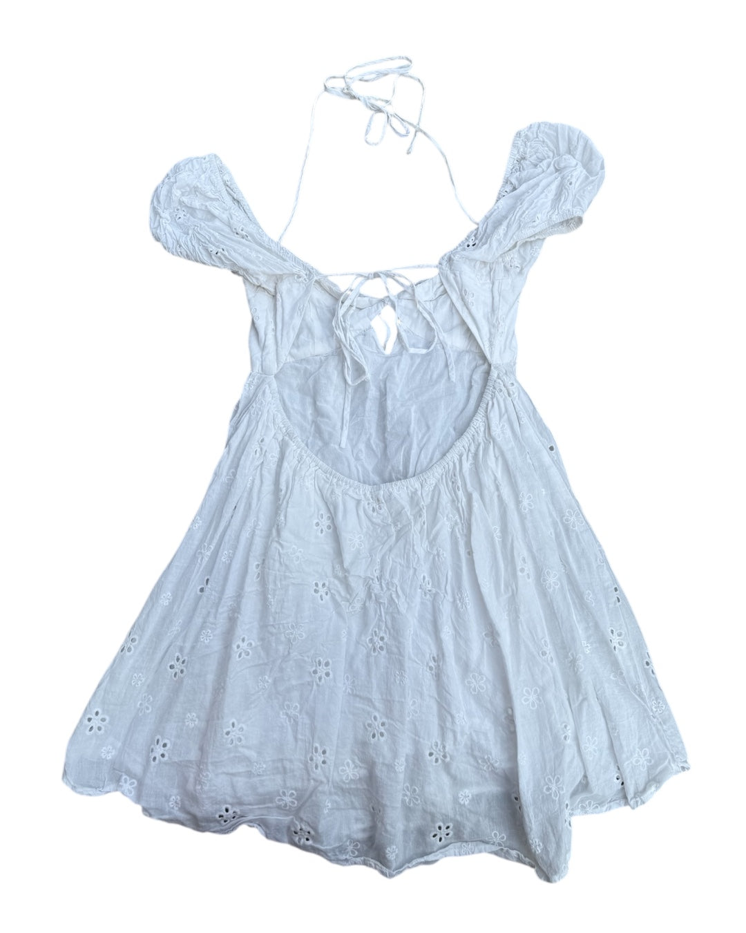 white victoria + sophia eyelet babydoll mini dress, m