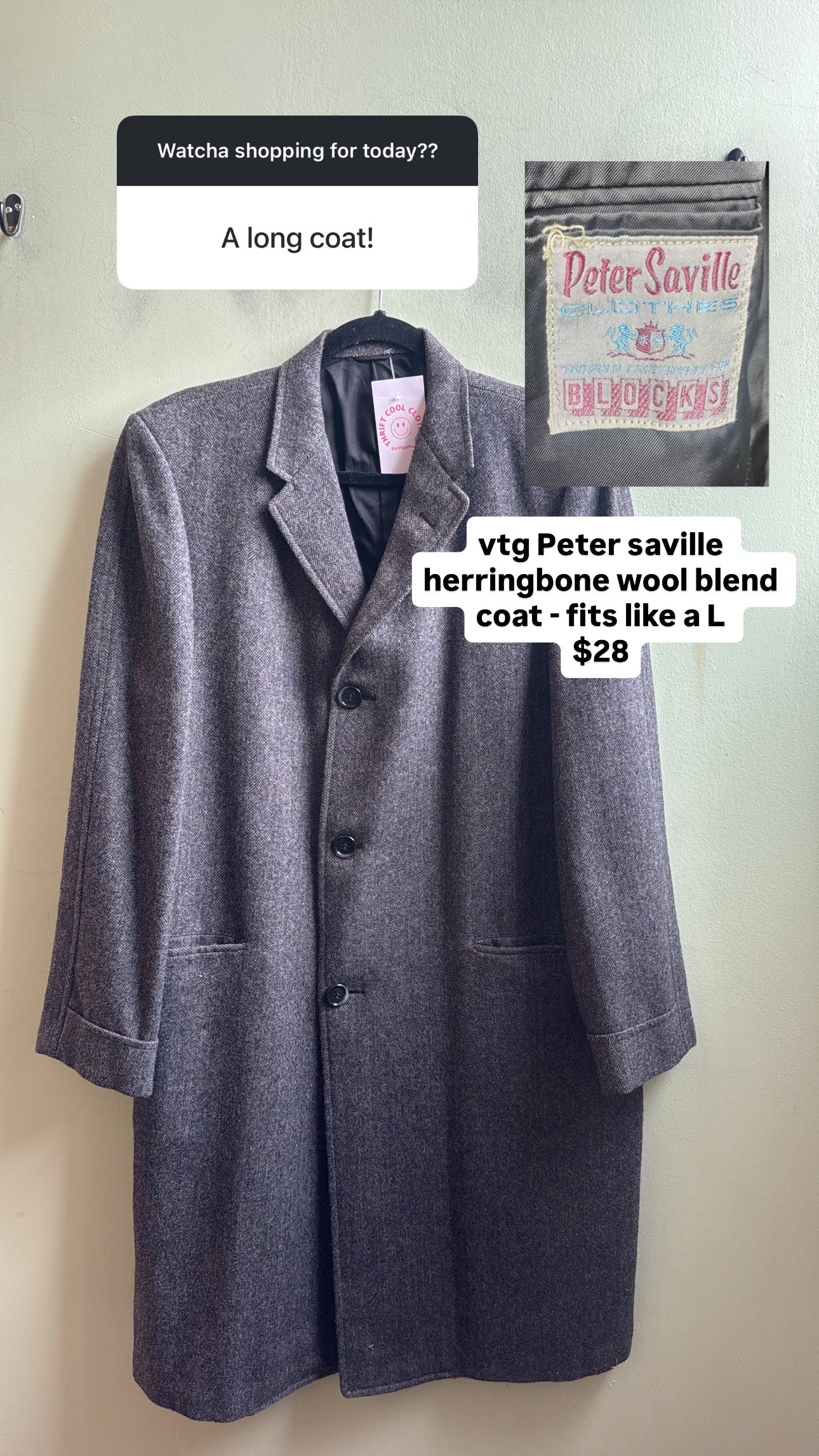 Peter Seville gray Vtg herringbone long coat