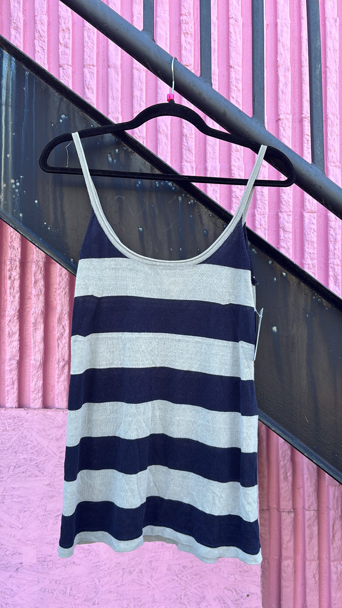 blue grey diesel knit striped distressed tank, s