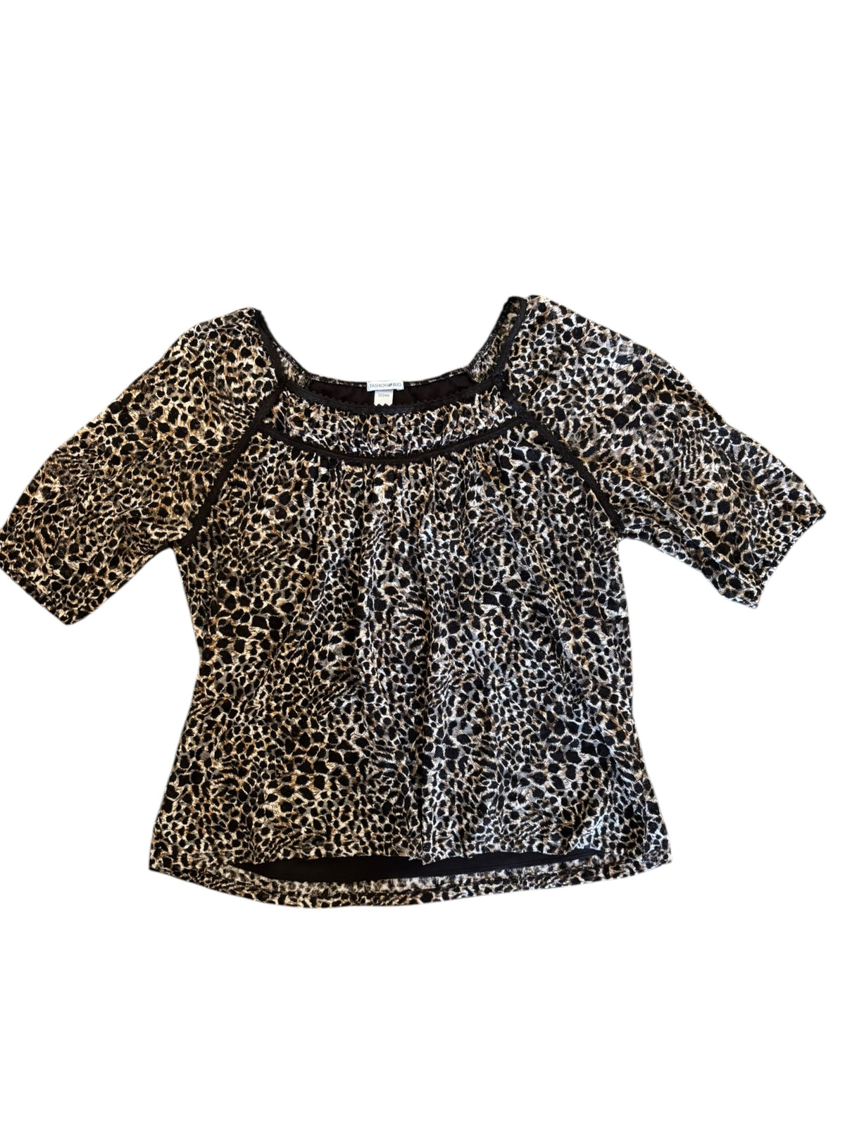 brown fashion bug mesh animal print babydoll quarter sleeve top, 22/24