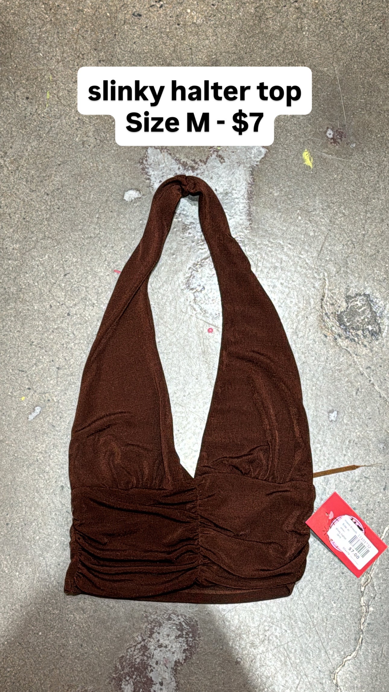 brown mixed threads slinky halter tank, m