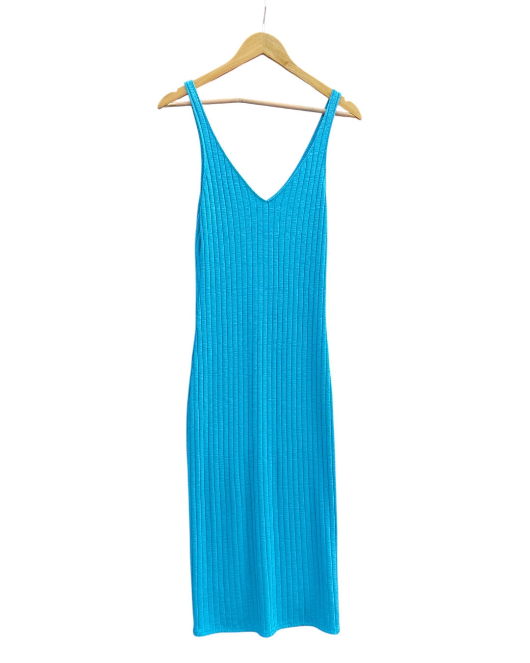 blue zara ribbed tank maxi dress, L