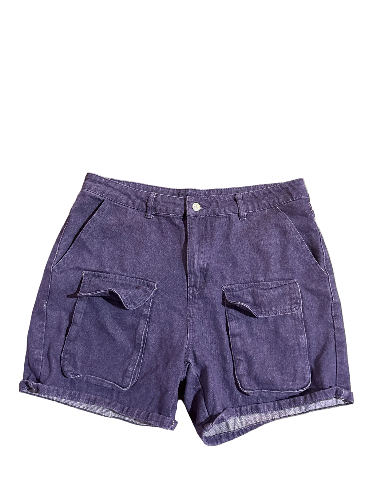 purple  cargo jean shorts, L