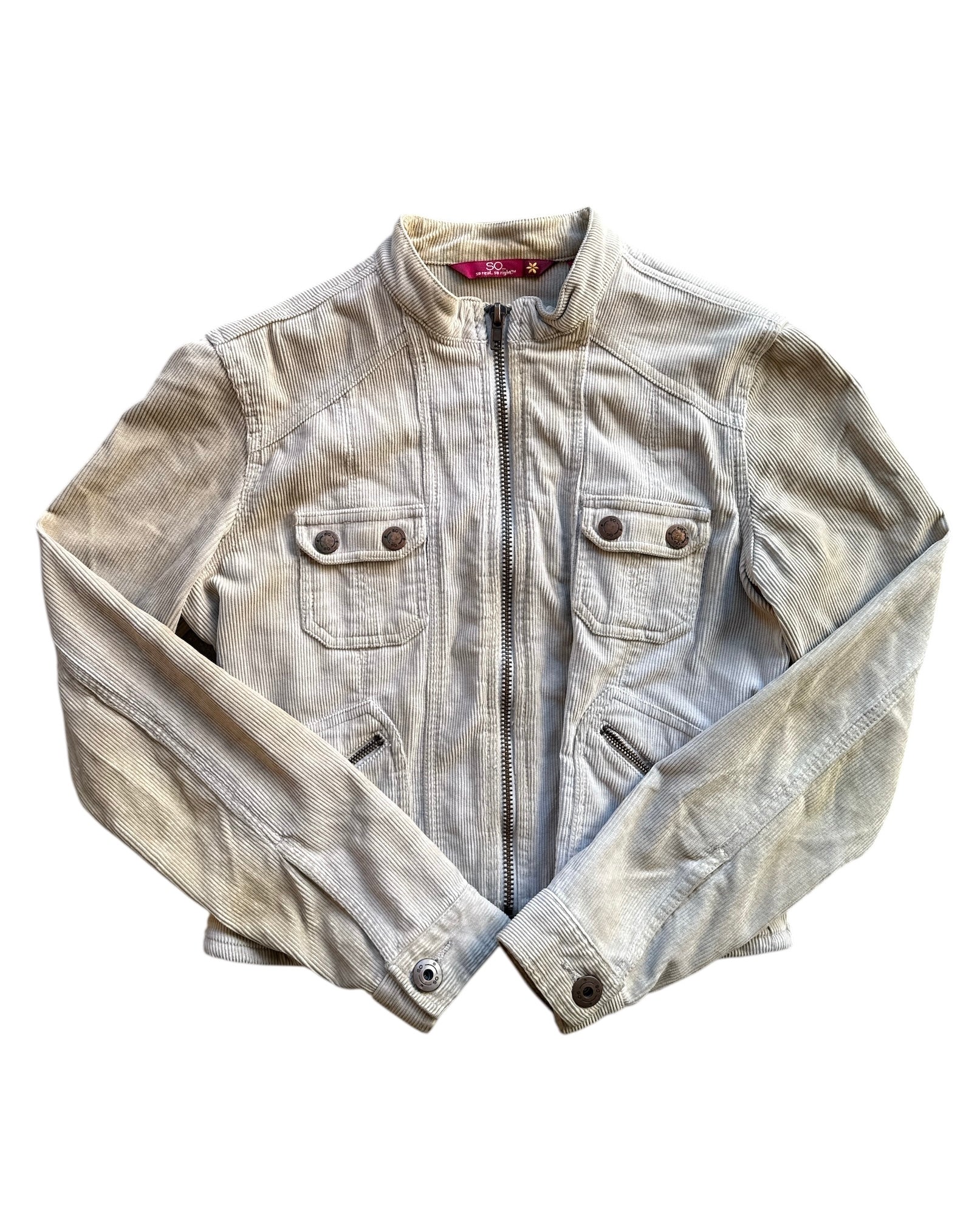 beige so cord zip up jacket, s