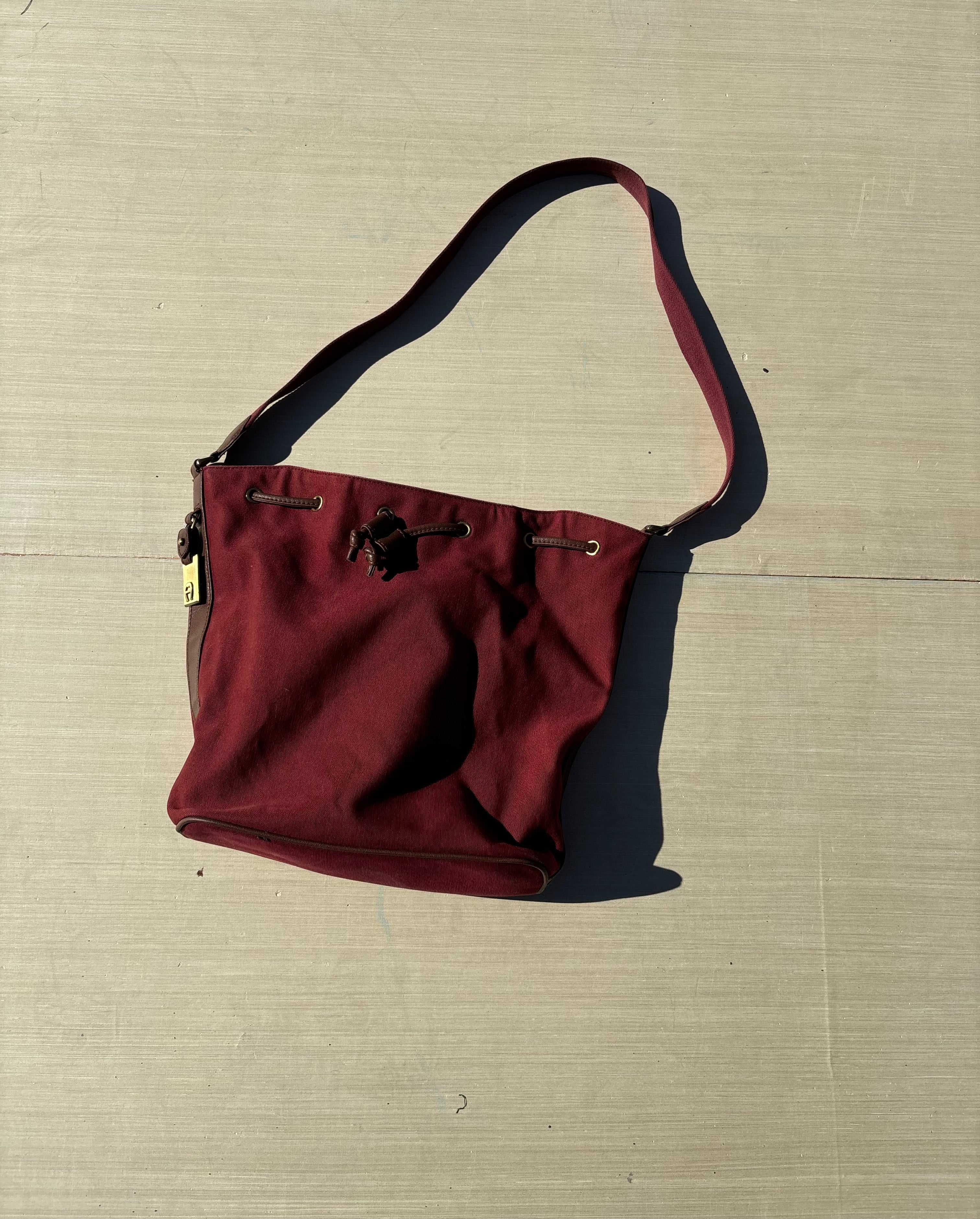 red etienne aigner canvas bucket bag