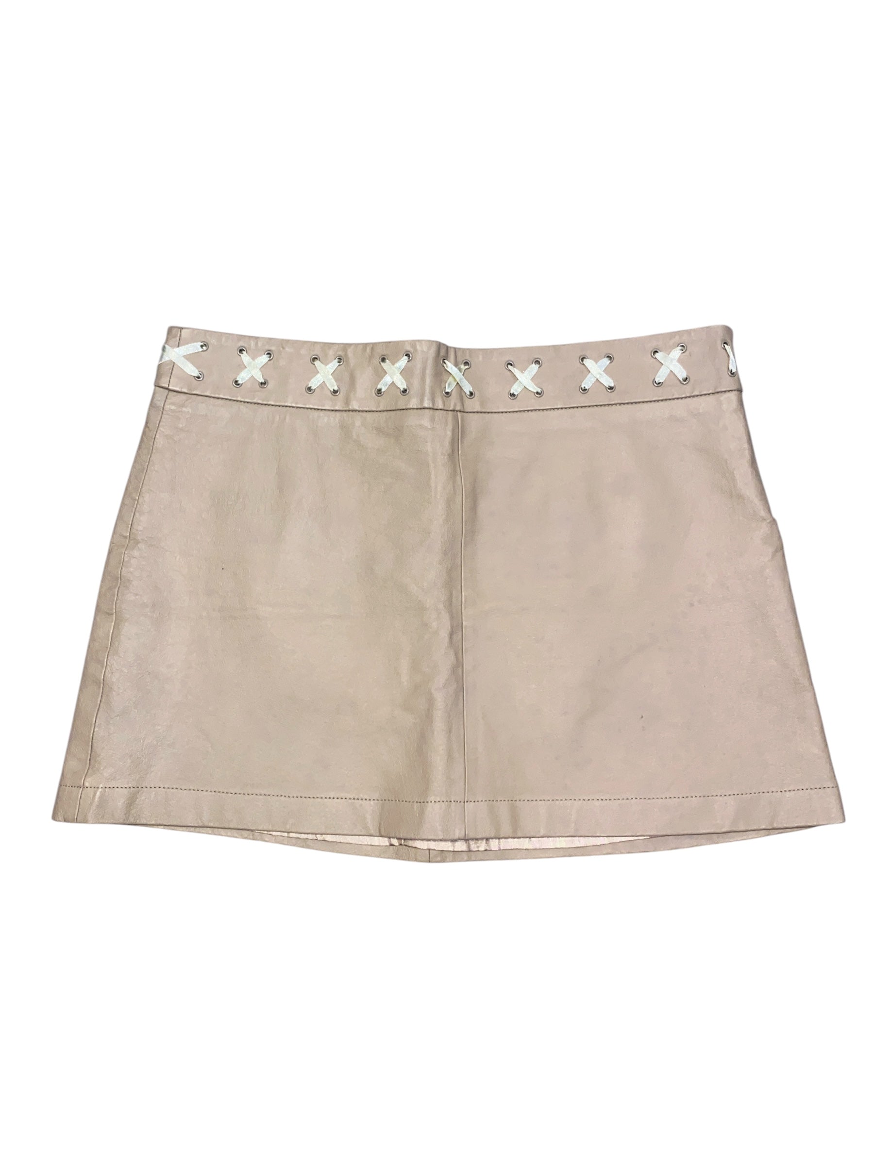 tan fj leather ribbon mini skirt, L