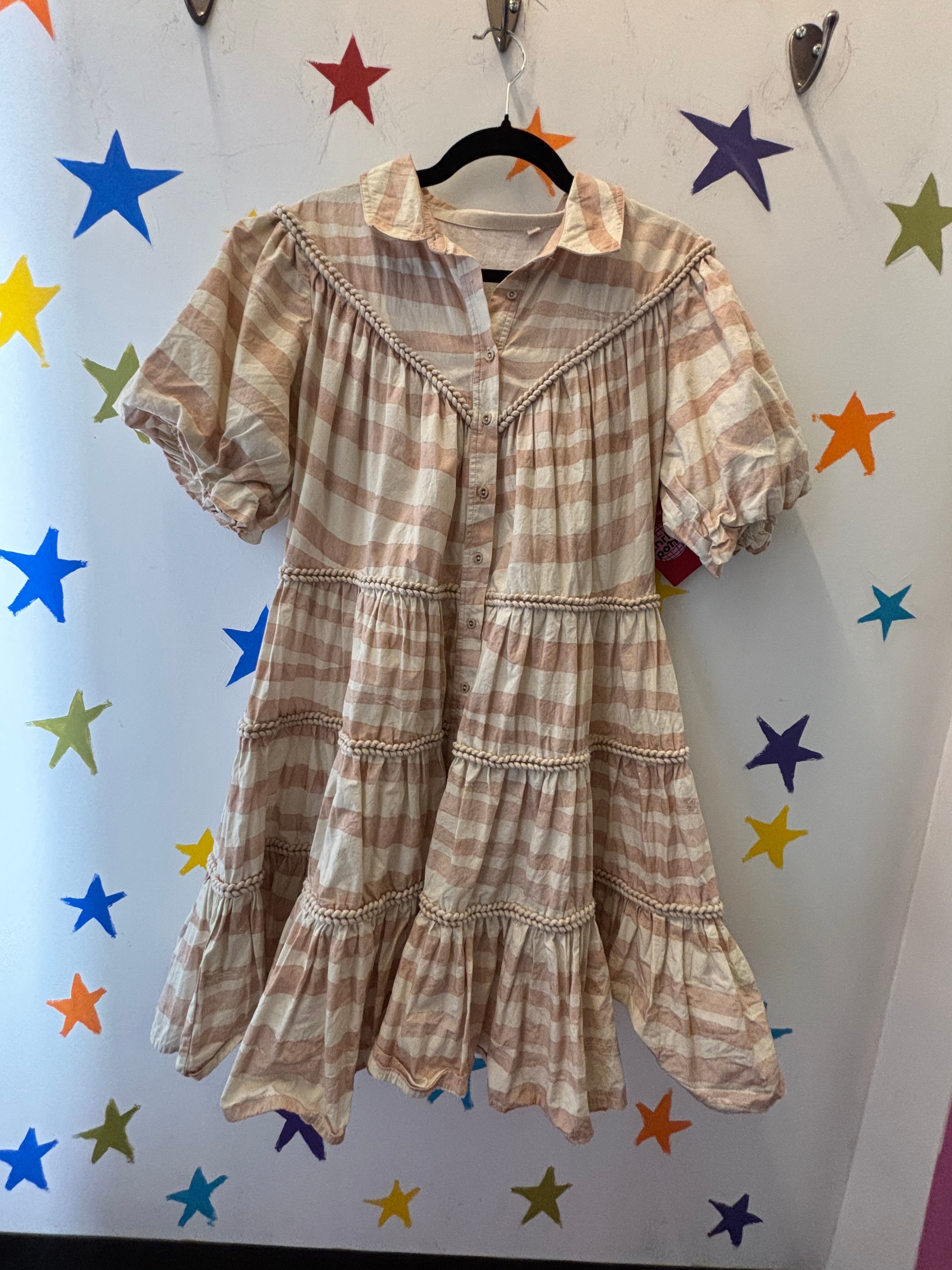 pink white letmebe striped ruffle babydoll dress, m