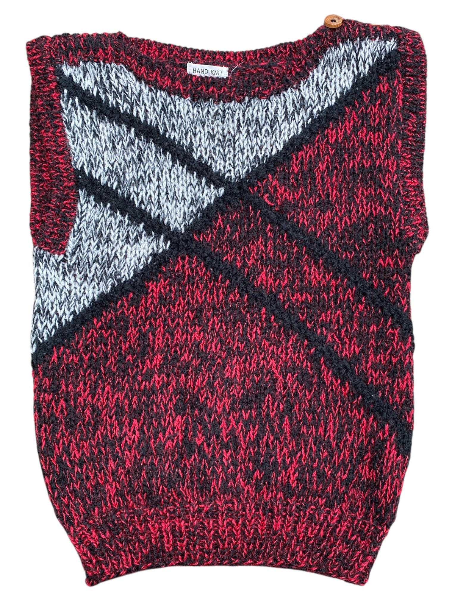 Red black gray Cherry stix Vtg handknit sweater vest, S