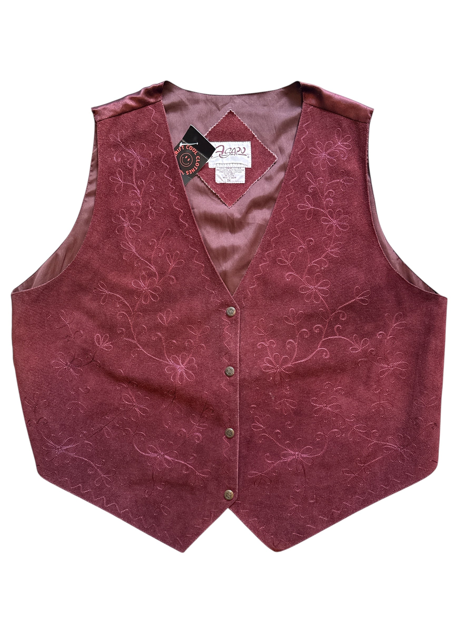 Maroon Aspau Leather embroider vest, 3x