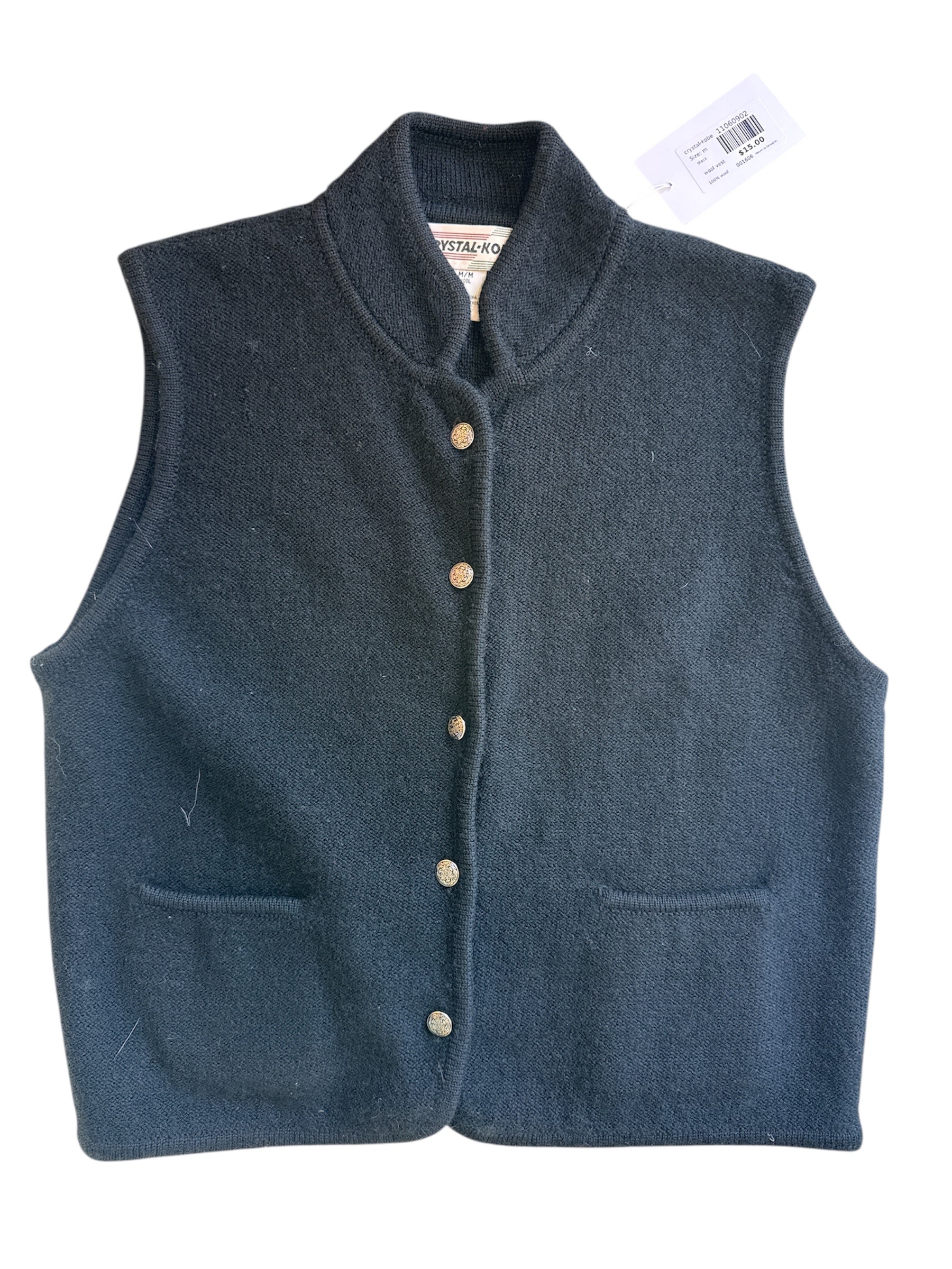 black crystal-kobe vtg 100% wool vest, m