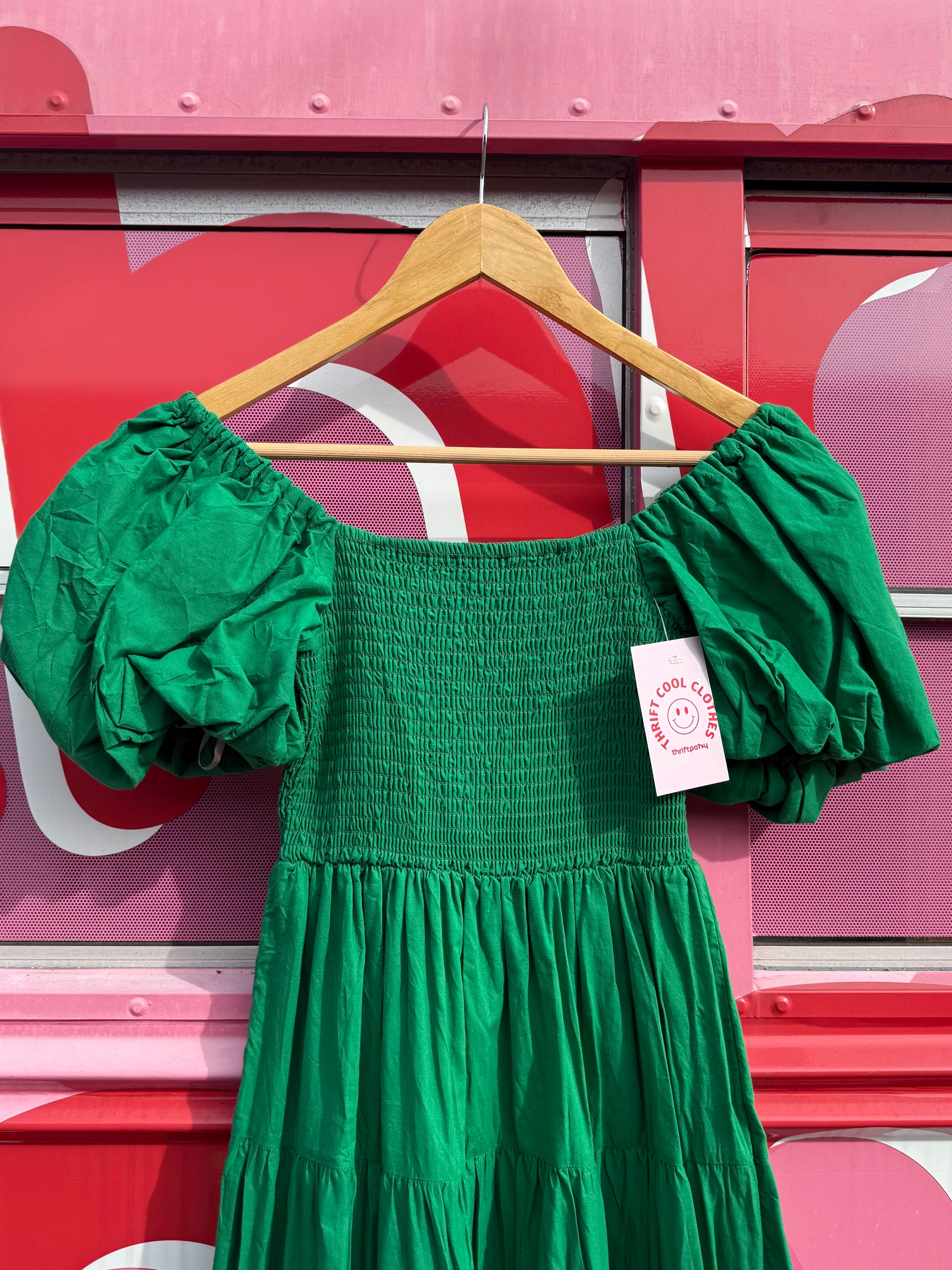 green petal &pup puff sleeve maxi dress, s