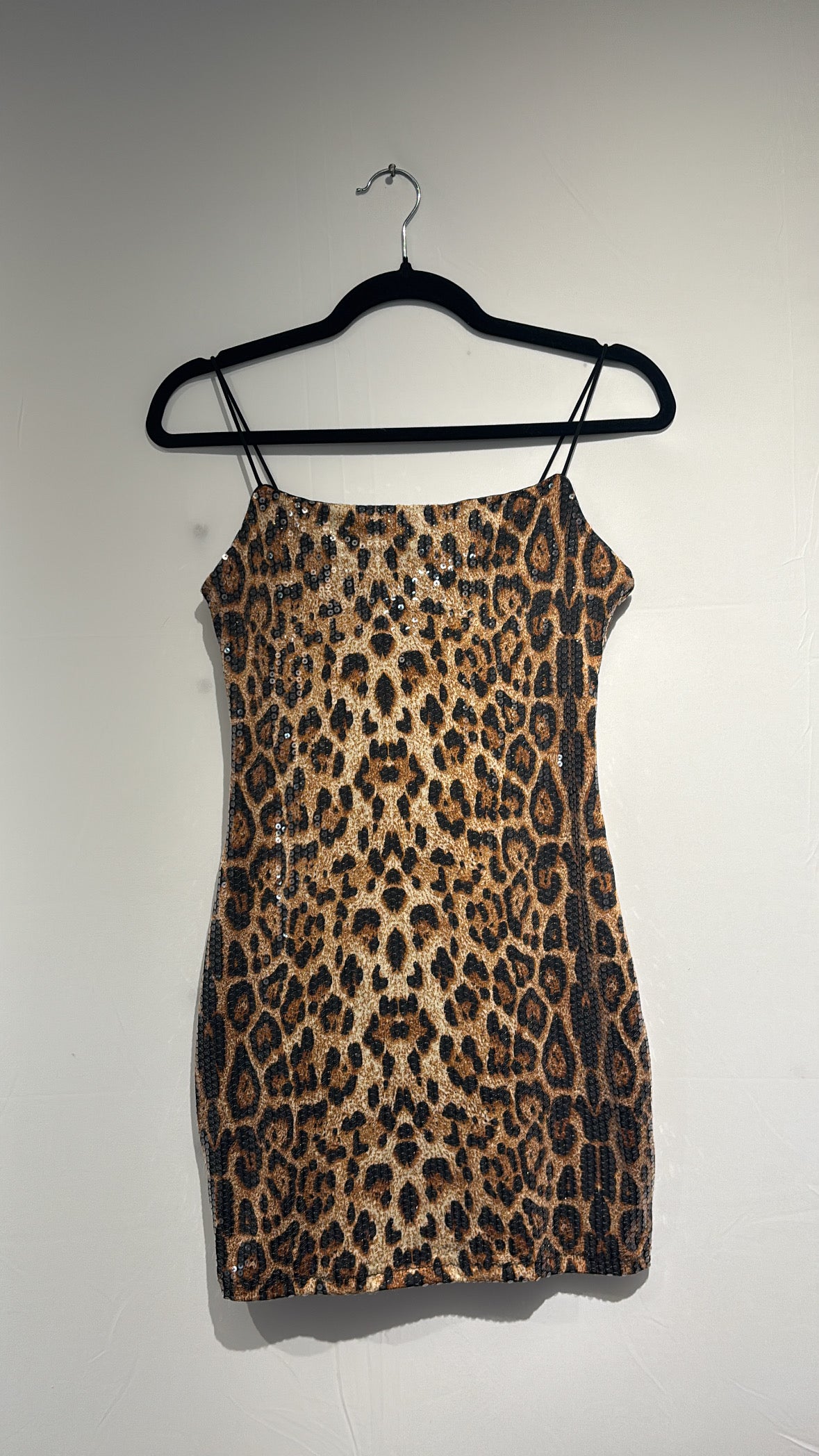 brown black ego sequin animal print tank, m