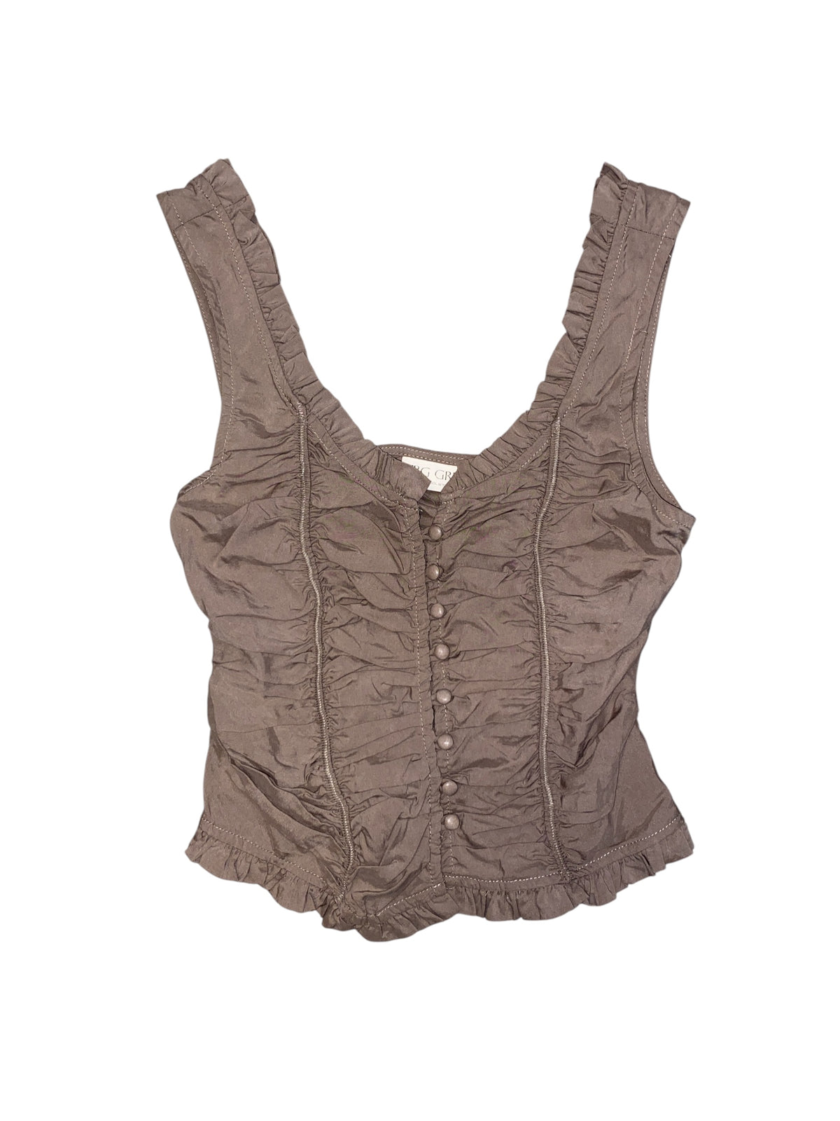 Tan VRG Girl Cinched ruffle button front tank, 4 (fits like xs)