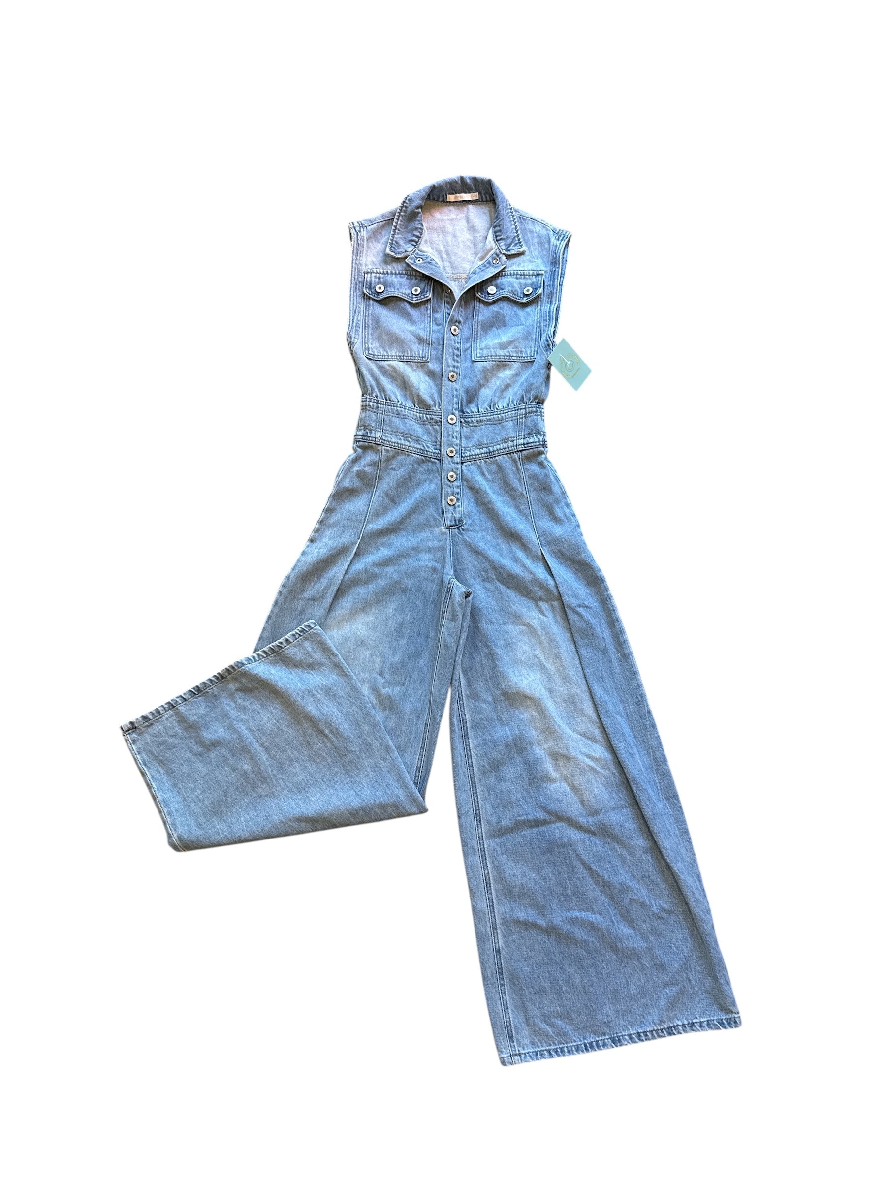 blue veveret sleeveless coveralls, S