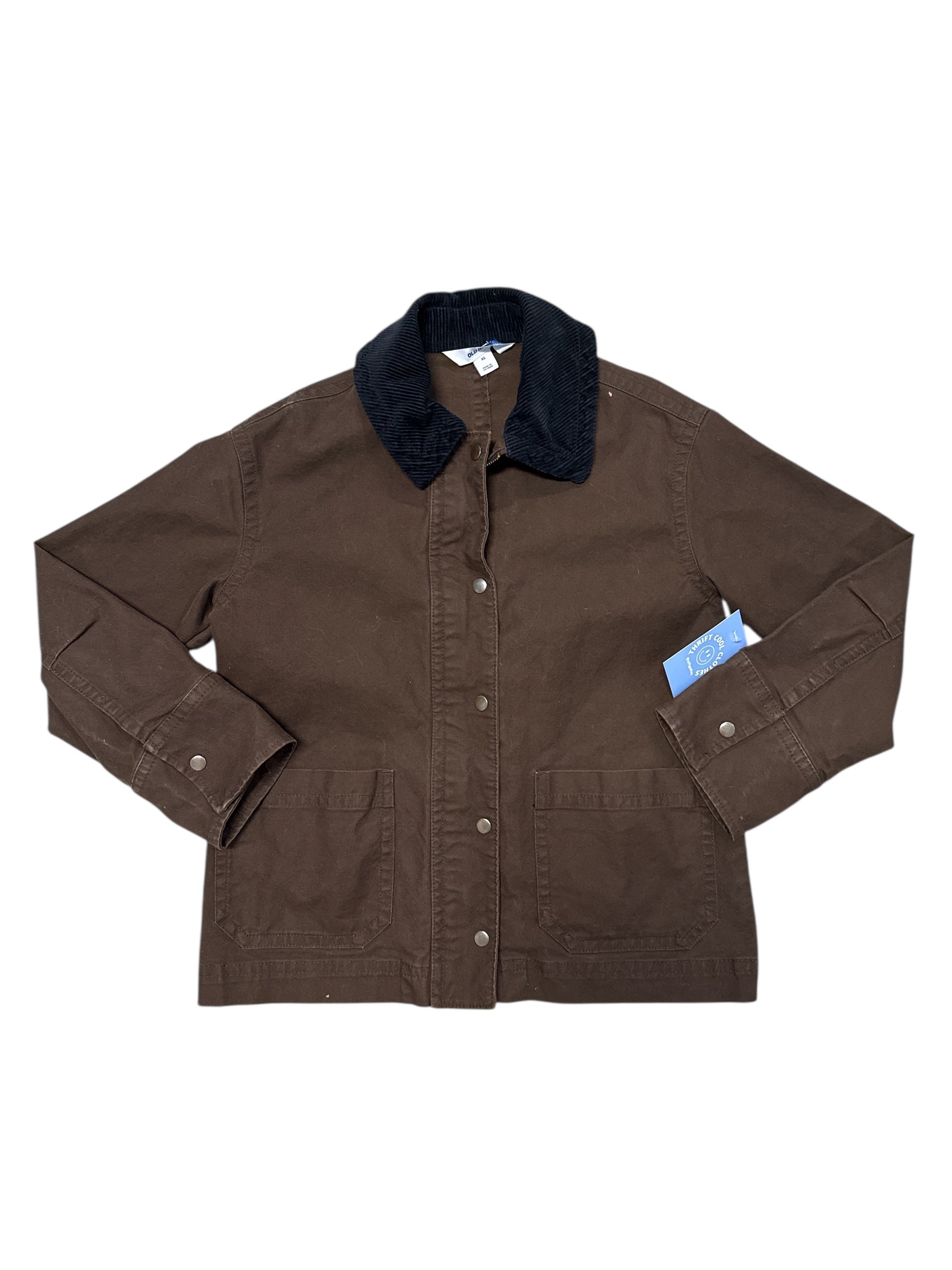 brown black old navy cord collared zip up, xs