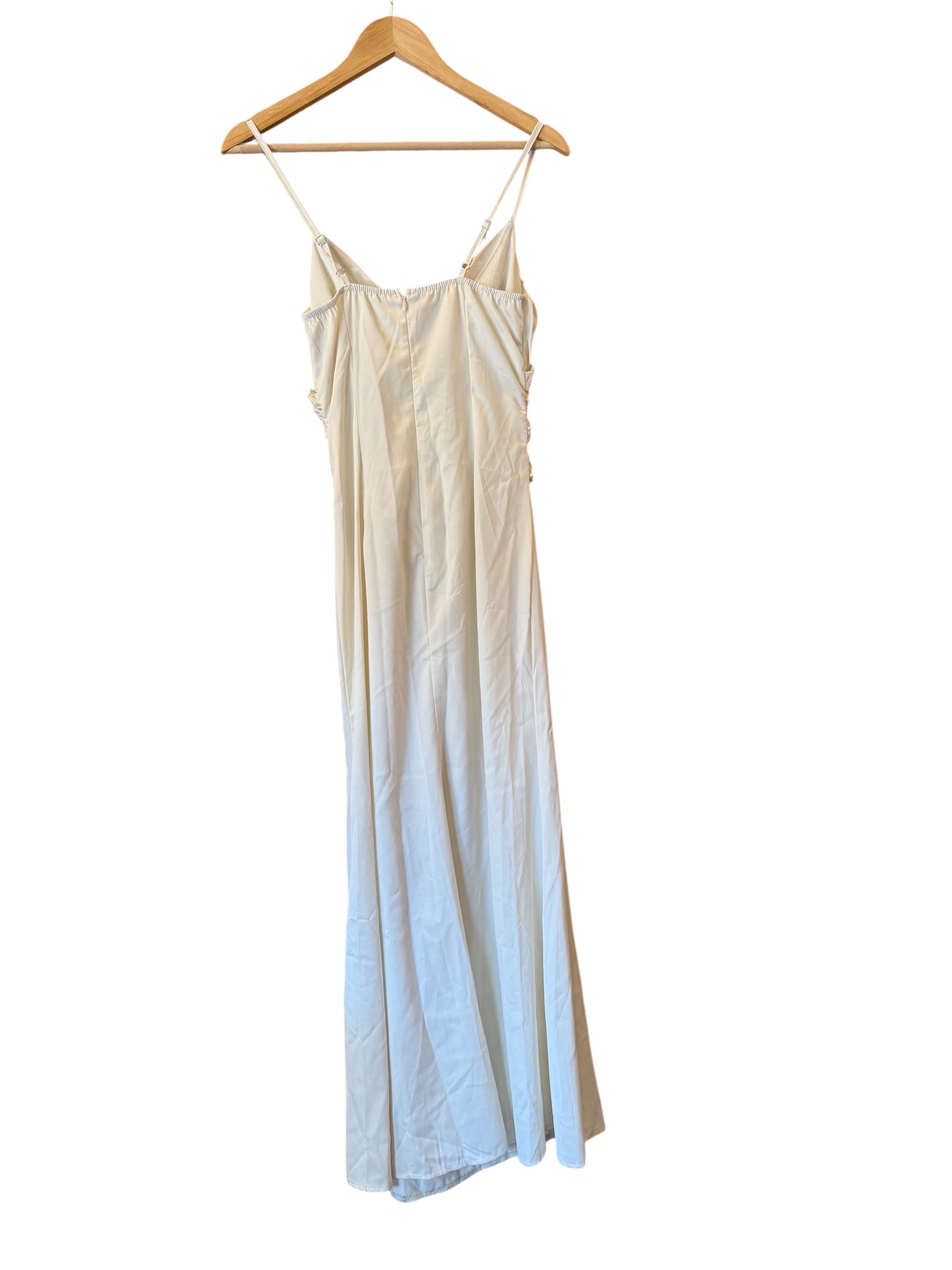 cream rihoas cami ruffle satin maxi dress, xs
