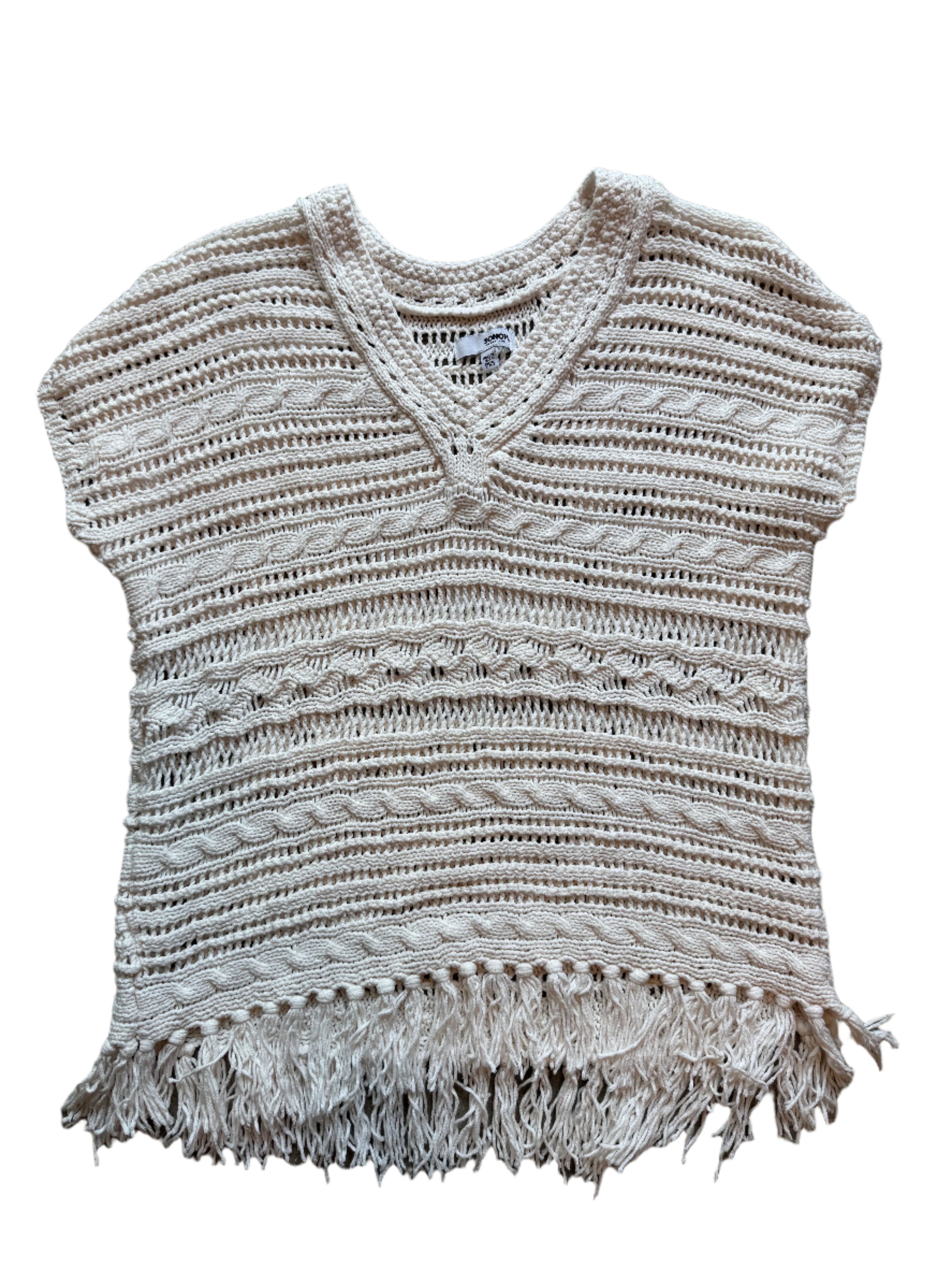 White Sonoma Crochet fringe sweater, Xs