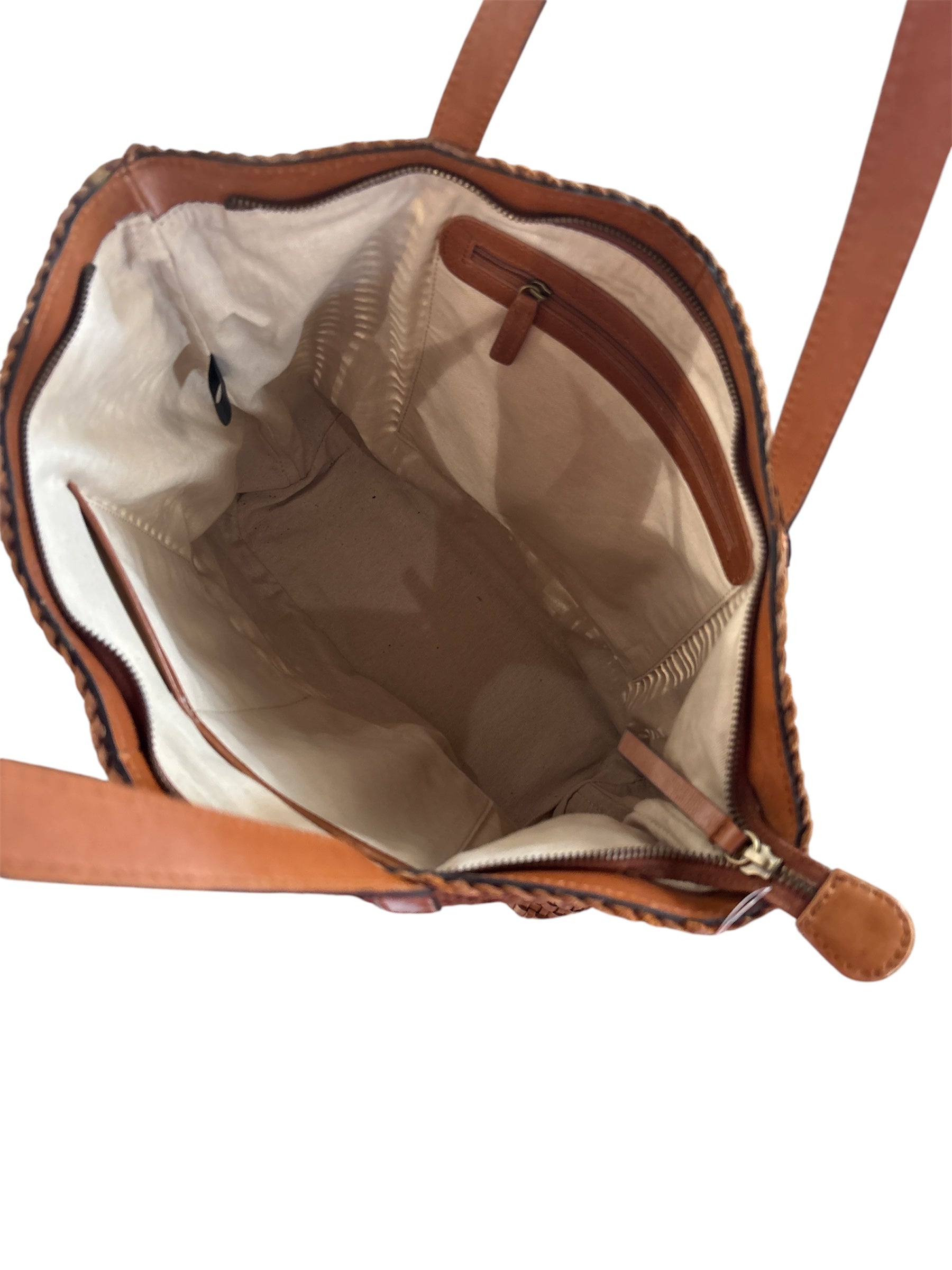 brown  genuine leather woven tote purse