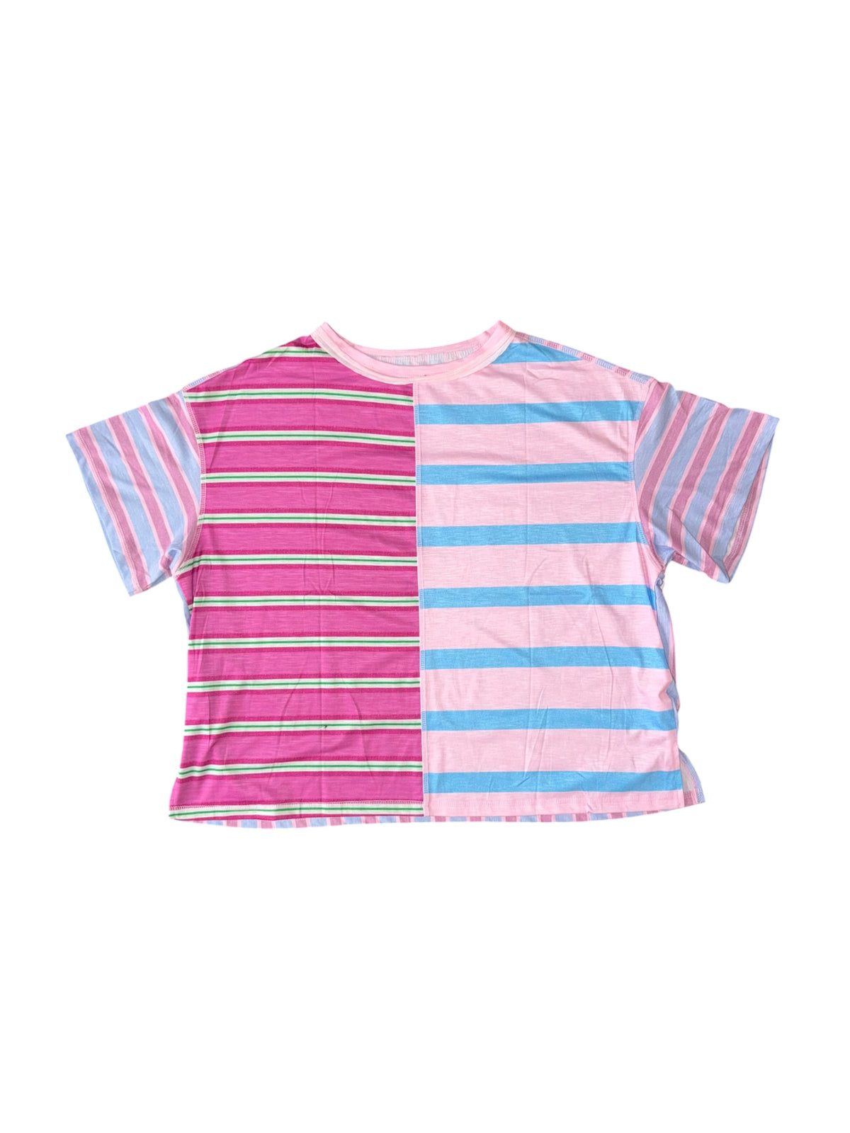pink blue  nwt multi stripe tee, xl