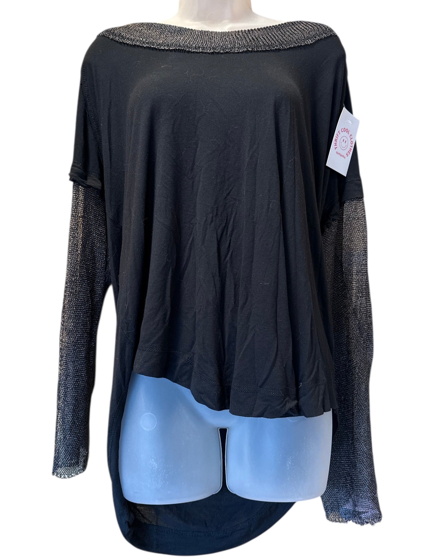 black free people chainmail sleeve top, xl