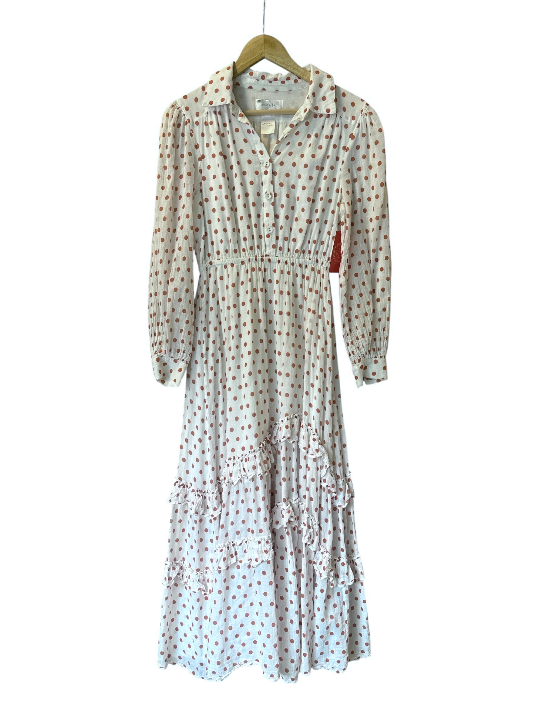 white orange steele polka dot maxi dress, M