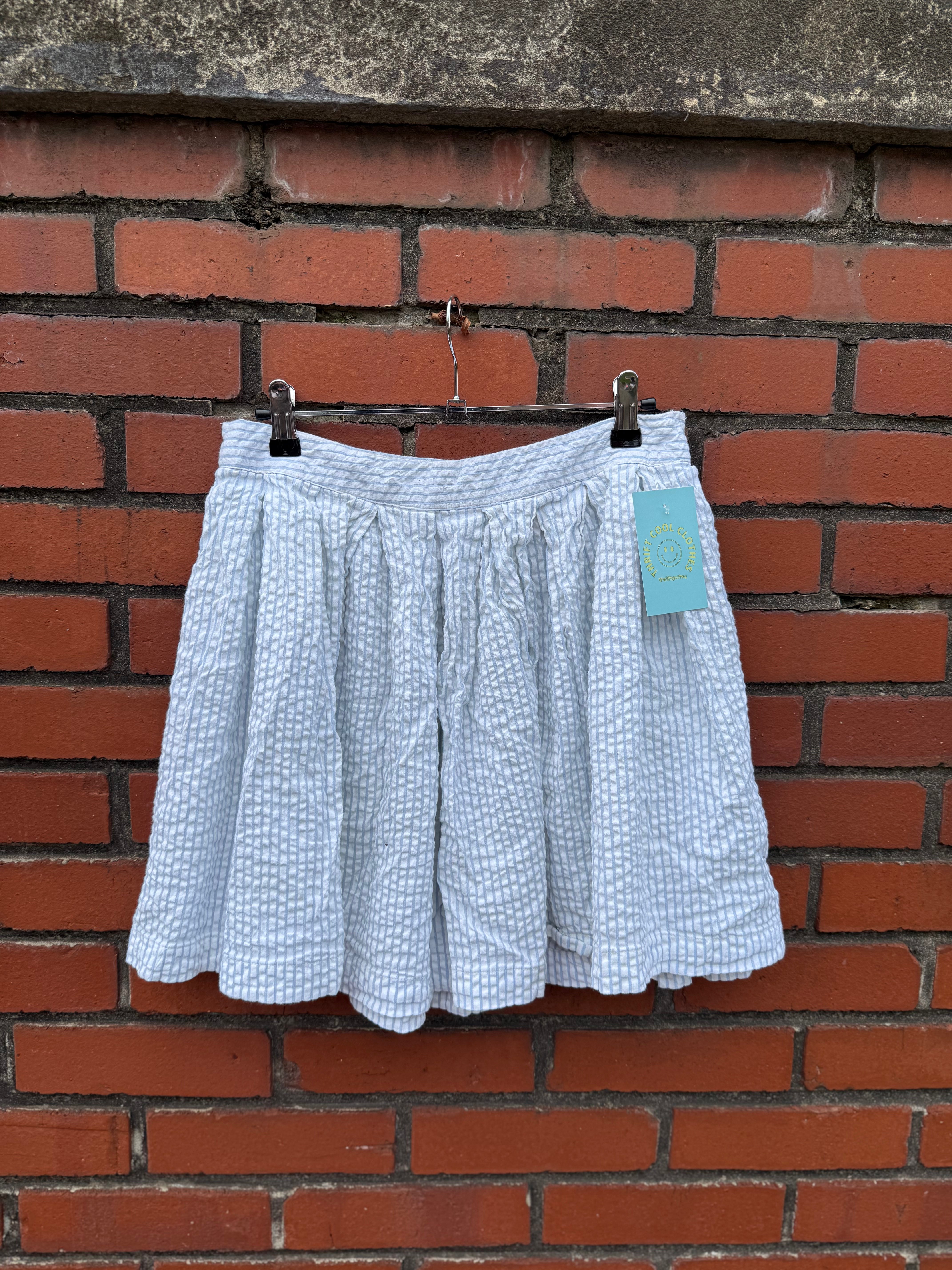white blue urban outfitters seersucker stripe mini skirt, xl