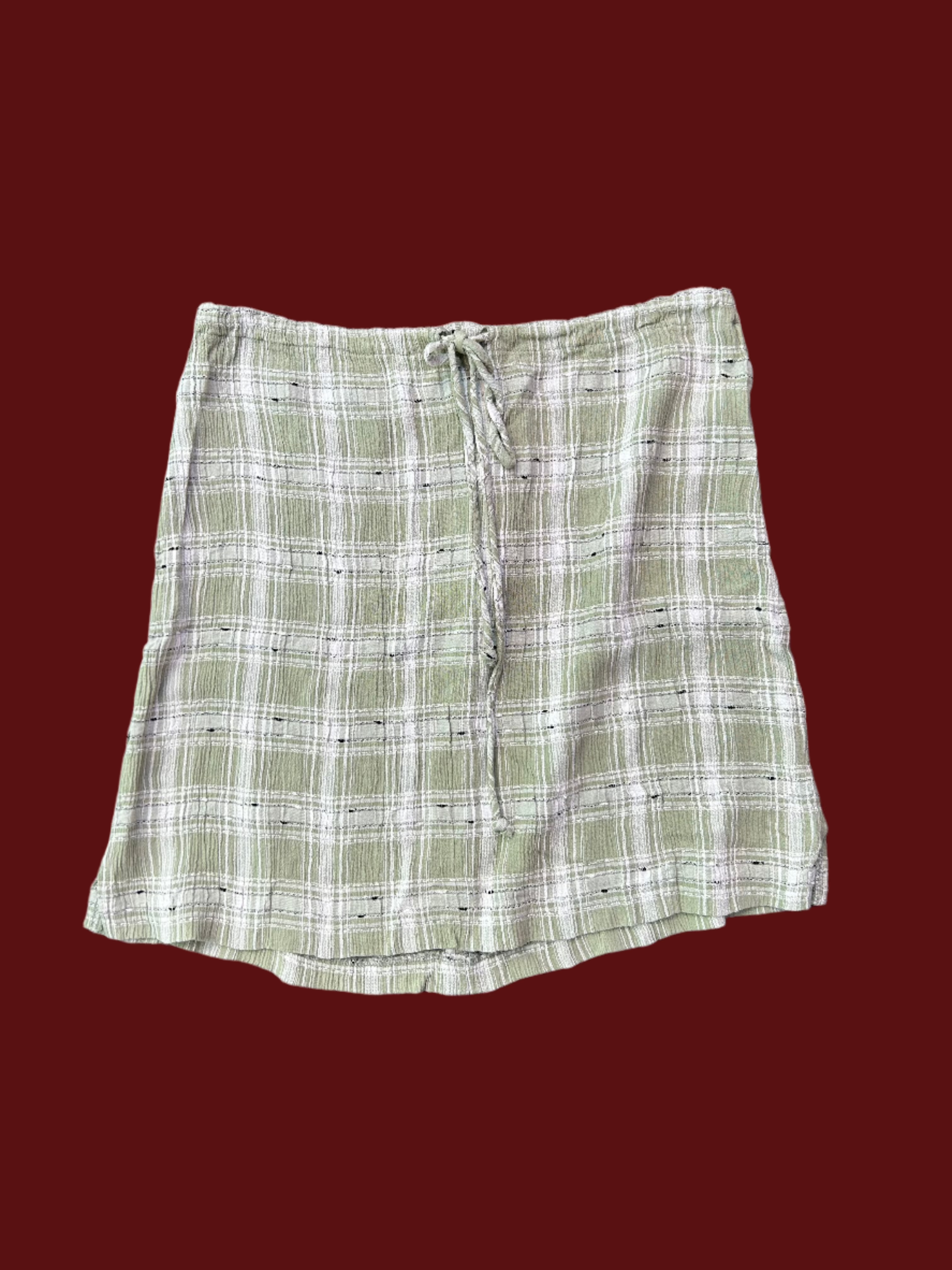 green wrapper plaid mini skirt, 13/14 (fits like M)