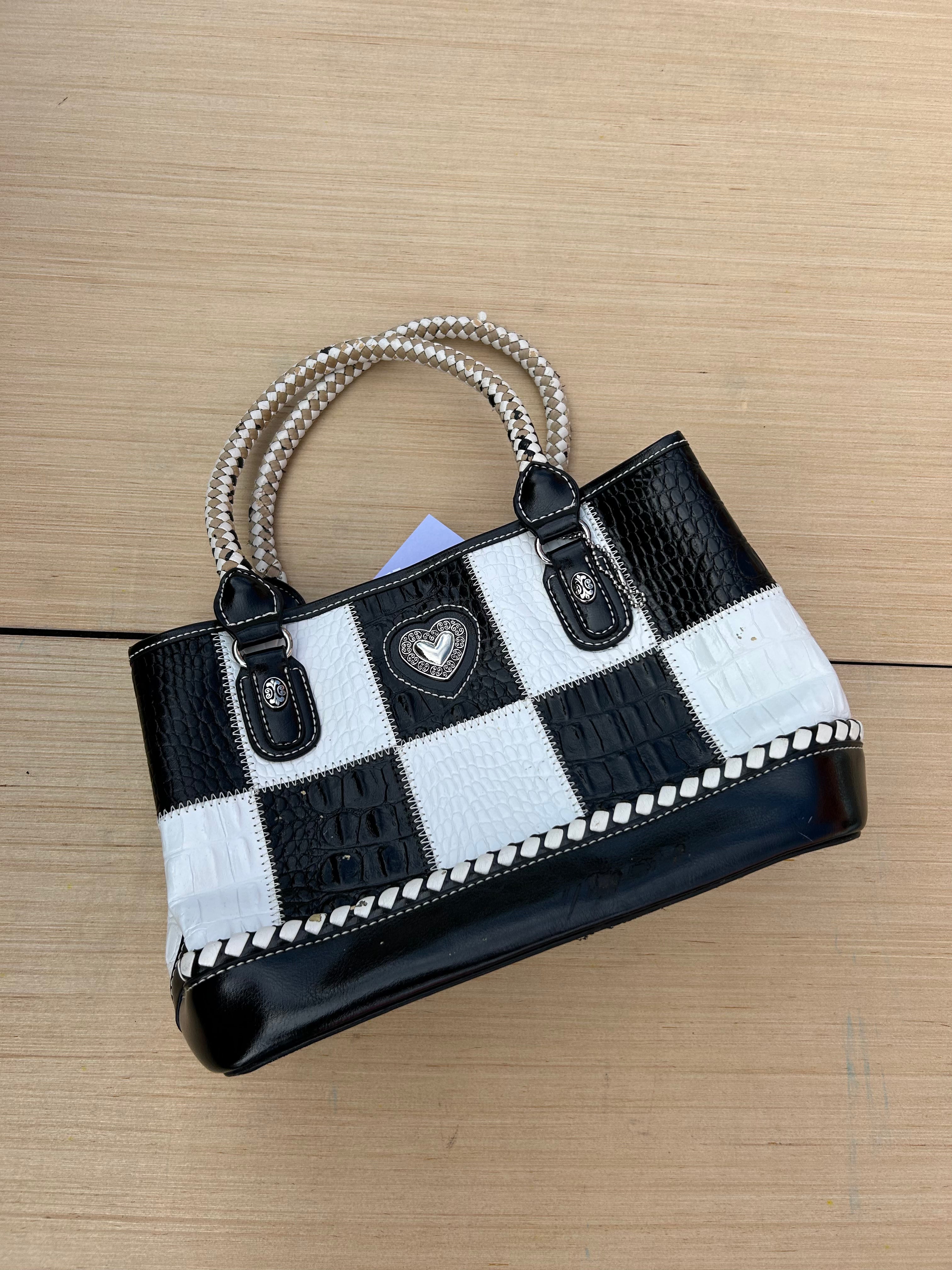 black white  checkerboard genuine leather shoulder bag
