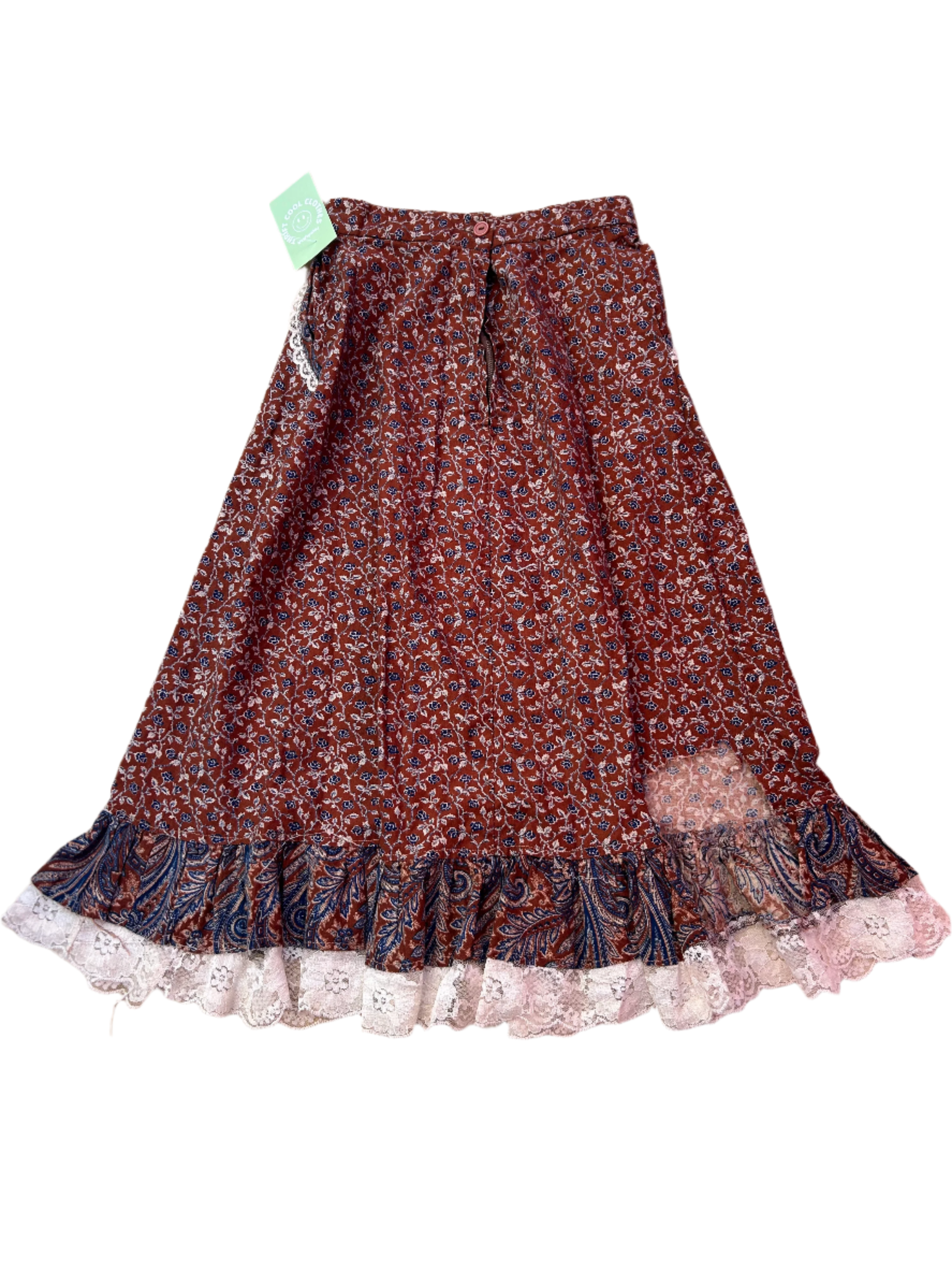 Brown  Floral midi skirt handmade, XS
