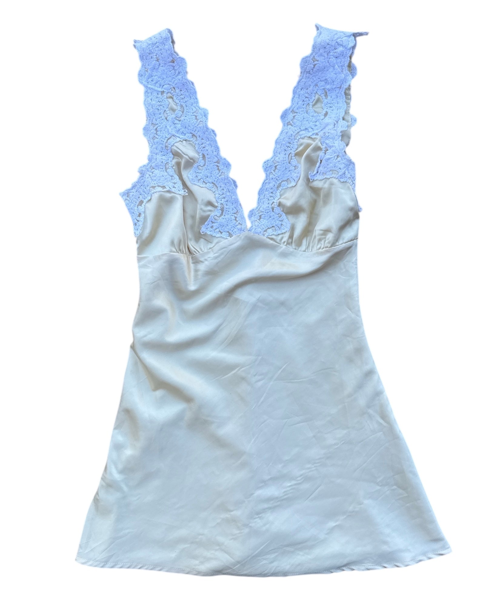 yellow le lis satin lace double v dress, xs